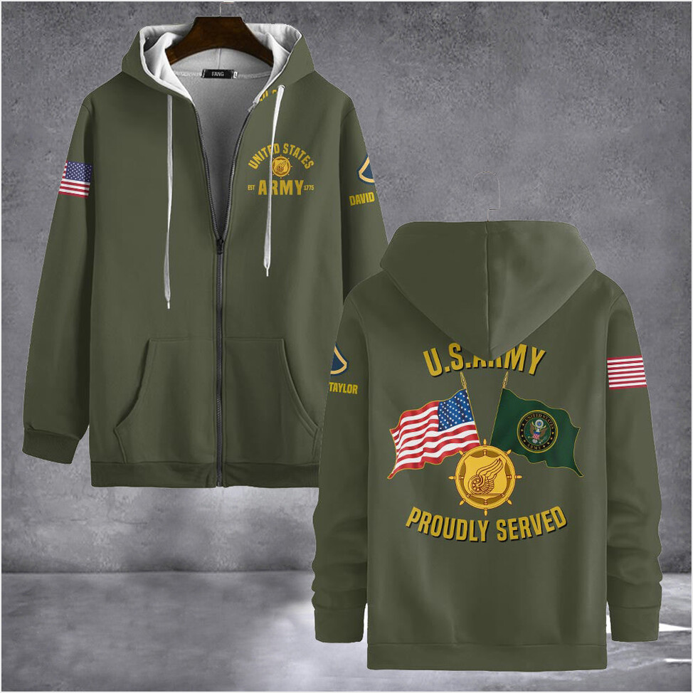 Custom US Army Proudly Served Zipper Hoodie Army Hoodie Best Birthday Gifts For Father