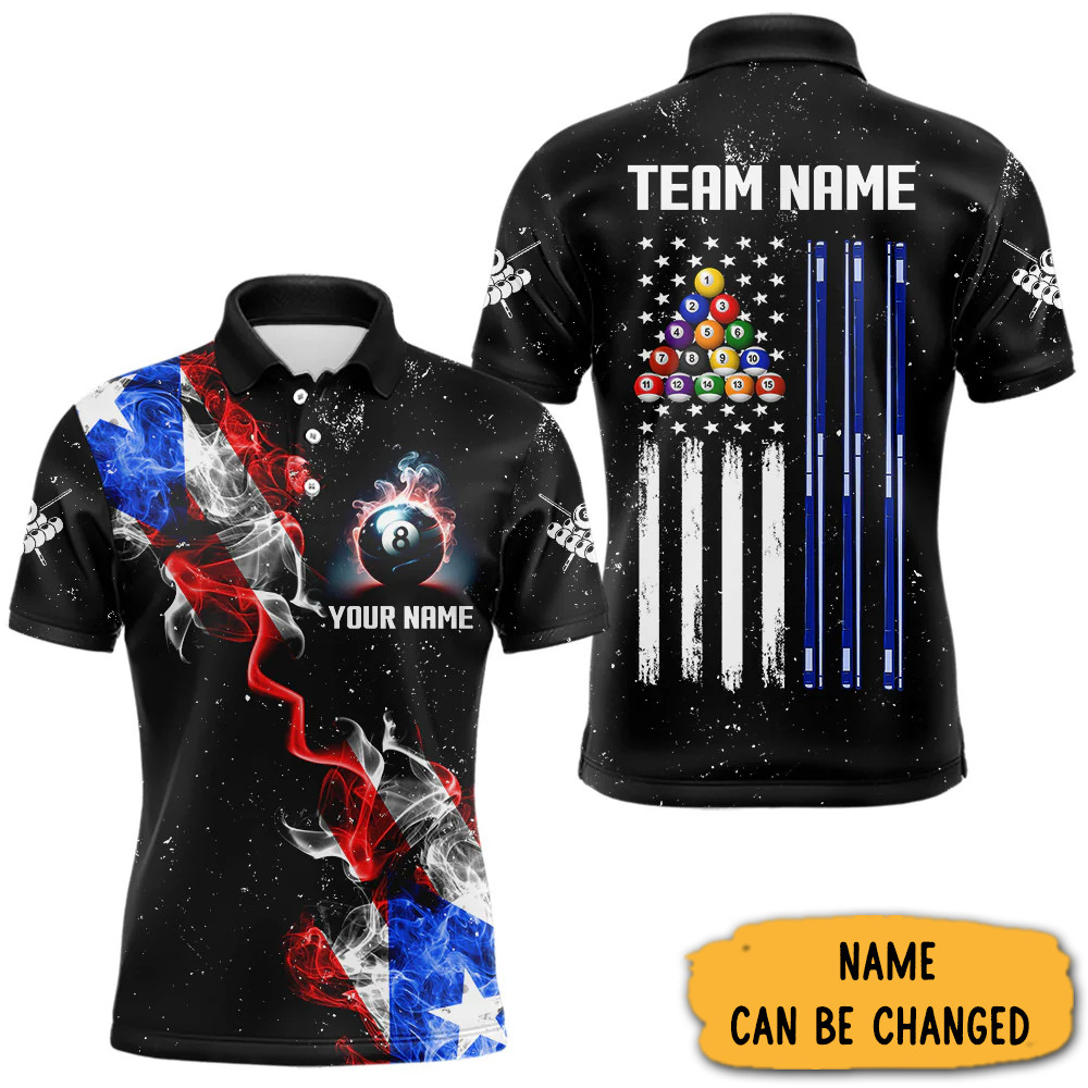 Custom USA Flag Smoke Billiard Polo Shirt Patriotic Billiard Players Gifts