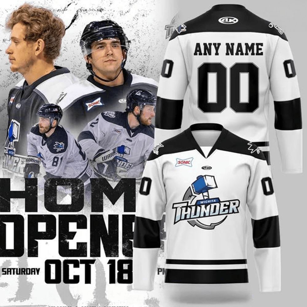 Custom Wichita Thunder Home Opener 2025-26 White Hockey Jersey Wichita Thunder Merch