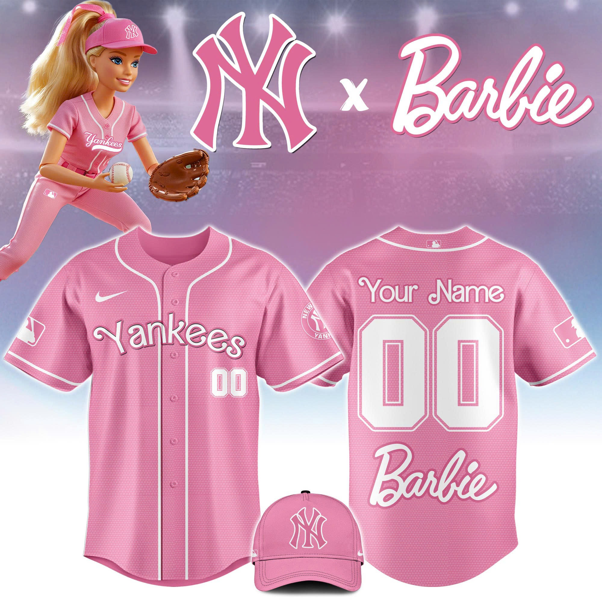 Customized New York Yankees x Barbie Game Night 2025 Jersey New York Yankees Merch Wife Gifts