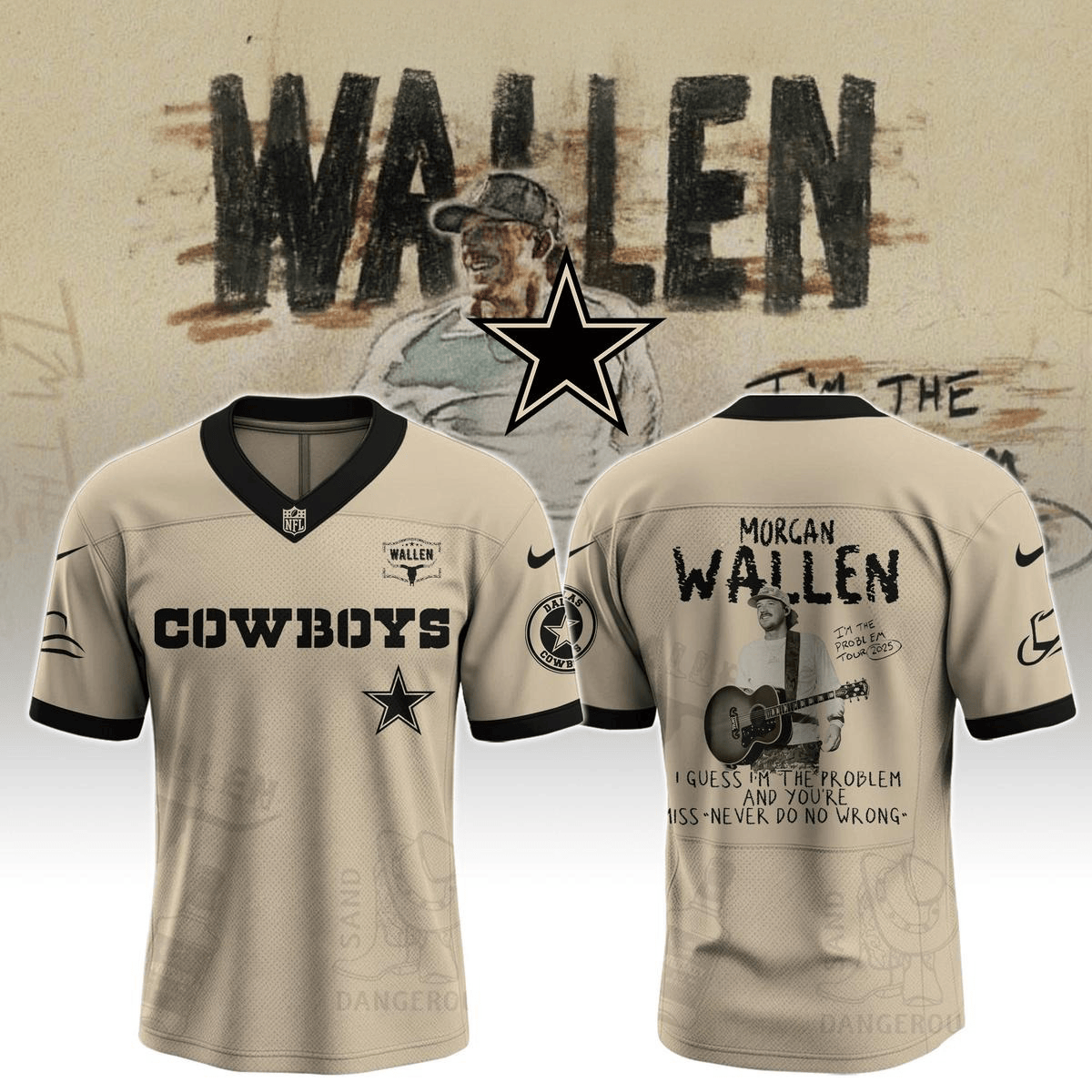 Dallas Cowboys X Morgan Wallen I'm The Problem Tour 2025 Football Jersey Dallas Cowboys Merch