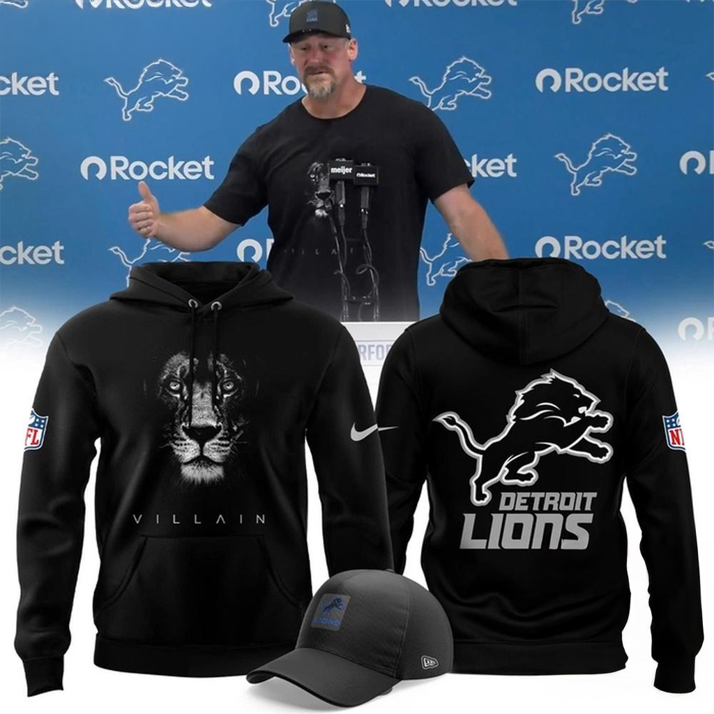 Dan Campbell Detroit Lions Villain 2025 Black Hoodie Detroit Lions Merch Football Fan Gifts