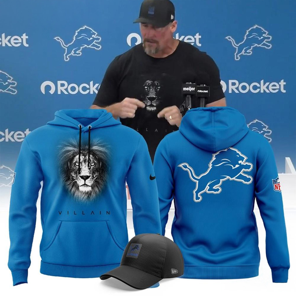 Dan Campbell Detroit Lions Villain 2025 Blue Hoodie Detroit Lions Merch Football Related Gifts
