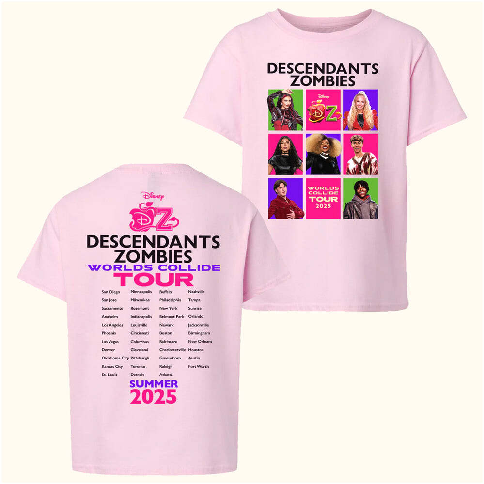 Descendants Zombies Worlds Collide Tour Merch Descendants Zombies Worlds Collide Tour Pink Shirt