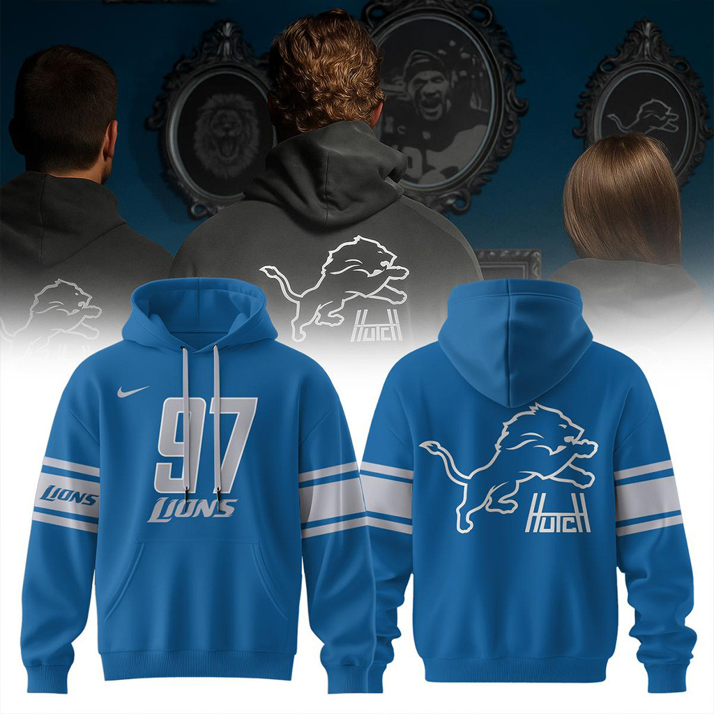 Detroit Lions 97 Hutchinson Hoodie Detroit Lions Merch Football Fan Gift Ideas