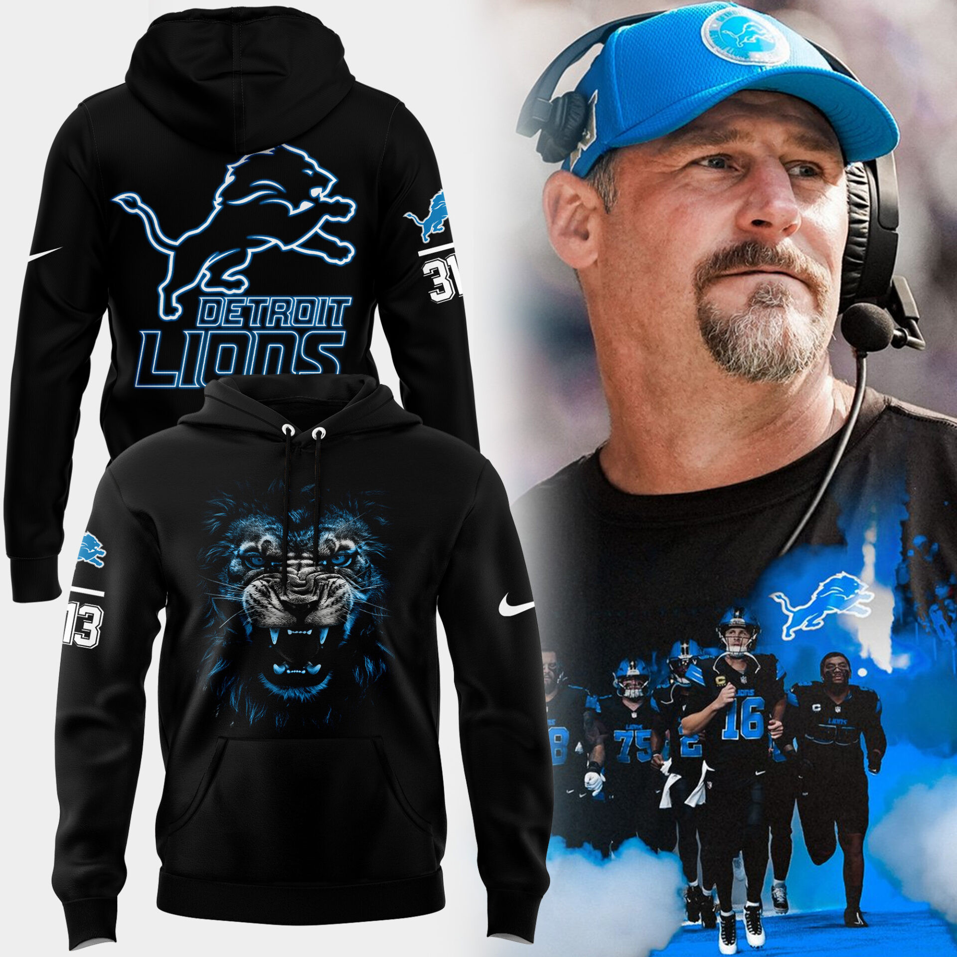 Detroit Lions American Football 313 Black Hoodie Fan Merch