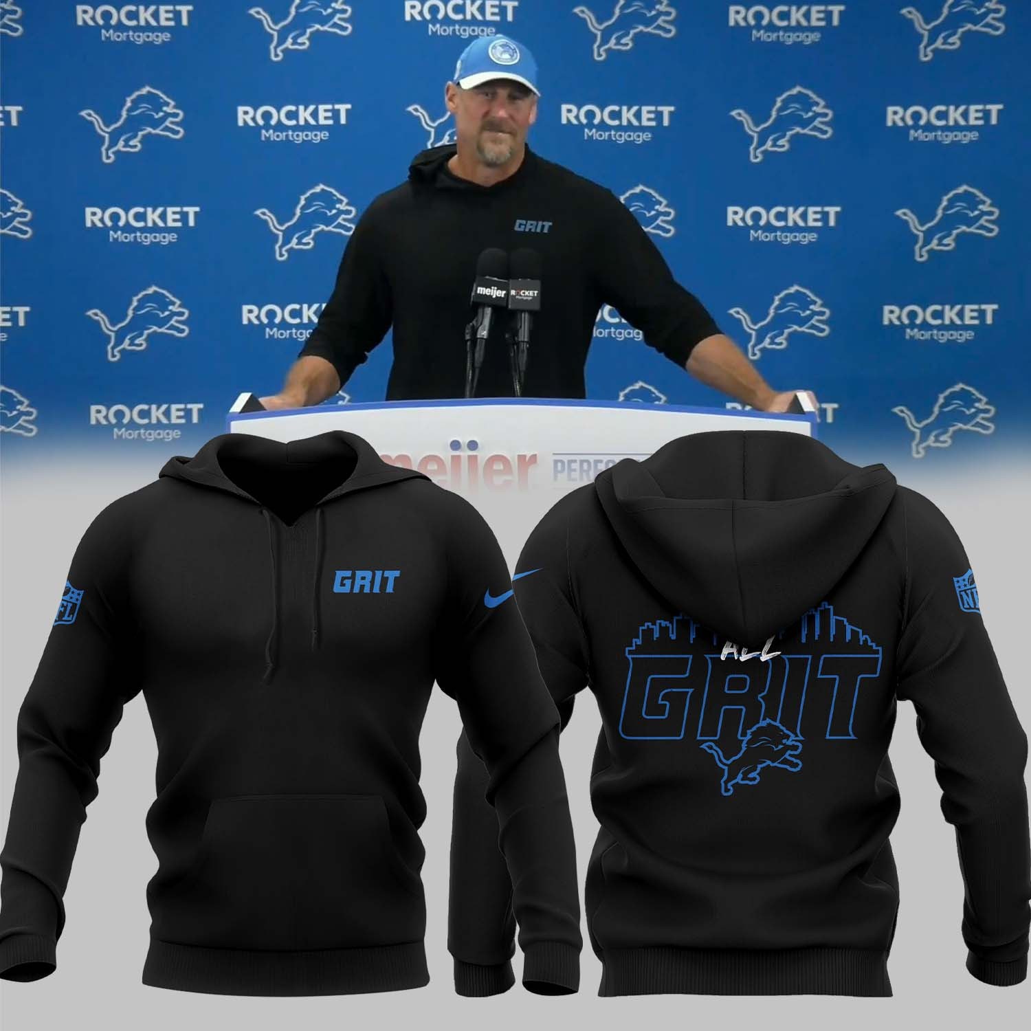 Detroit Lions Grit Black Hoodie Fan Merch