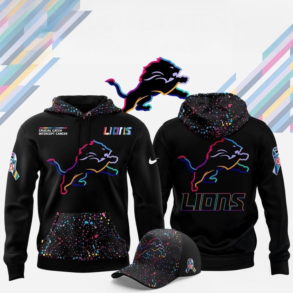 Detroit Lions NFL Crucial Catch 2025 Black Hoodie Detroit Lions Merch Gifts For Football Fan