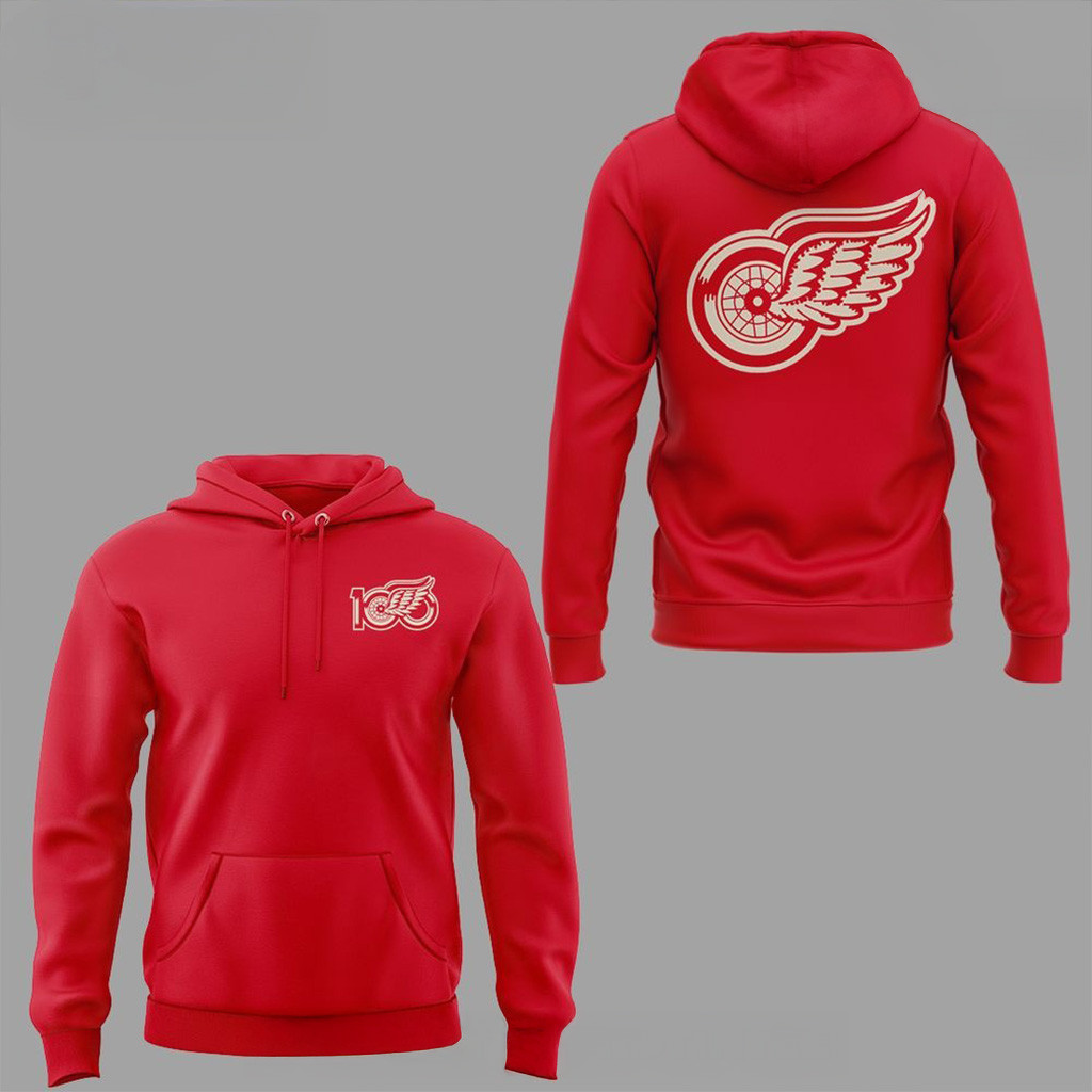 Detroit Red Wings 100th NHL Season New Logo Hoodie Detroit Red Wings Merch Fans Gifts