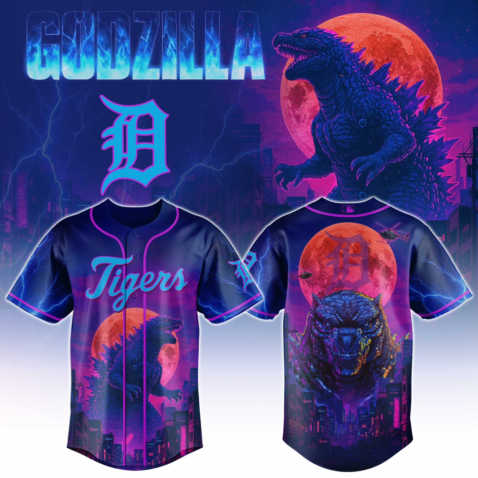 Detroit Tigers Mlb X Godzilla Baseball Jersey For Fans