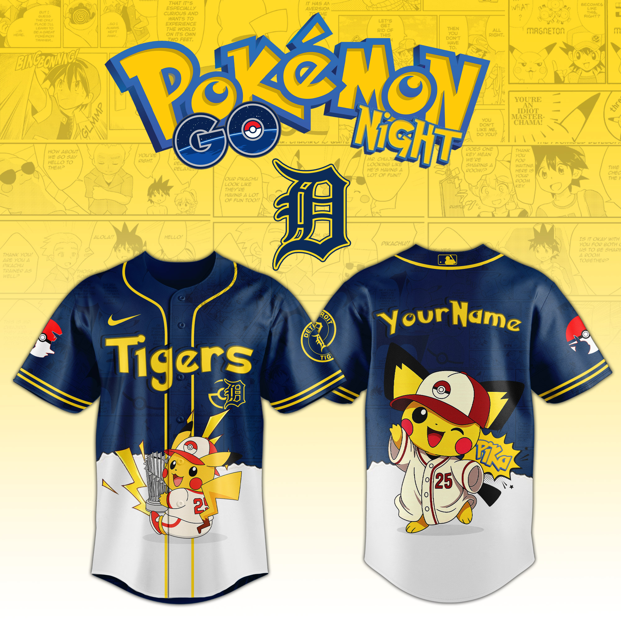 Detroit Tigers Mlb X Pokemon Go Night Personalized Baseball Jersey For Fans
