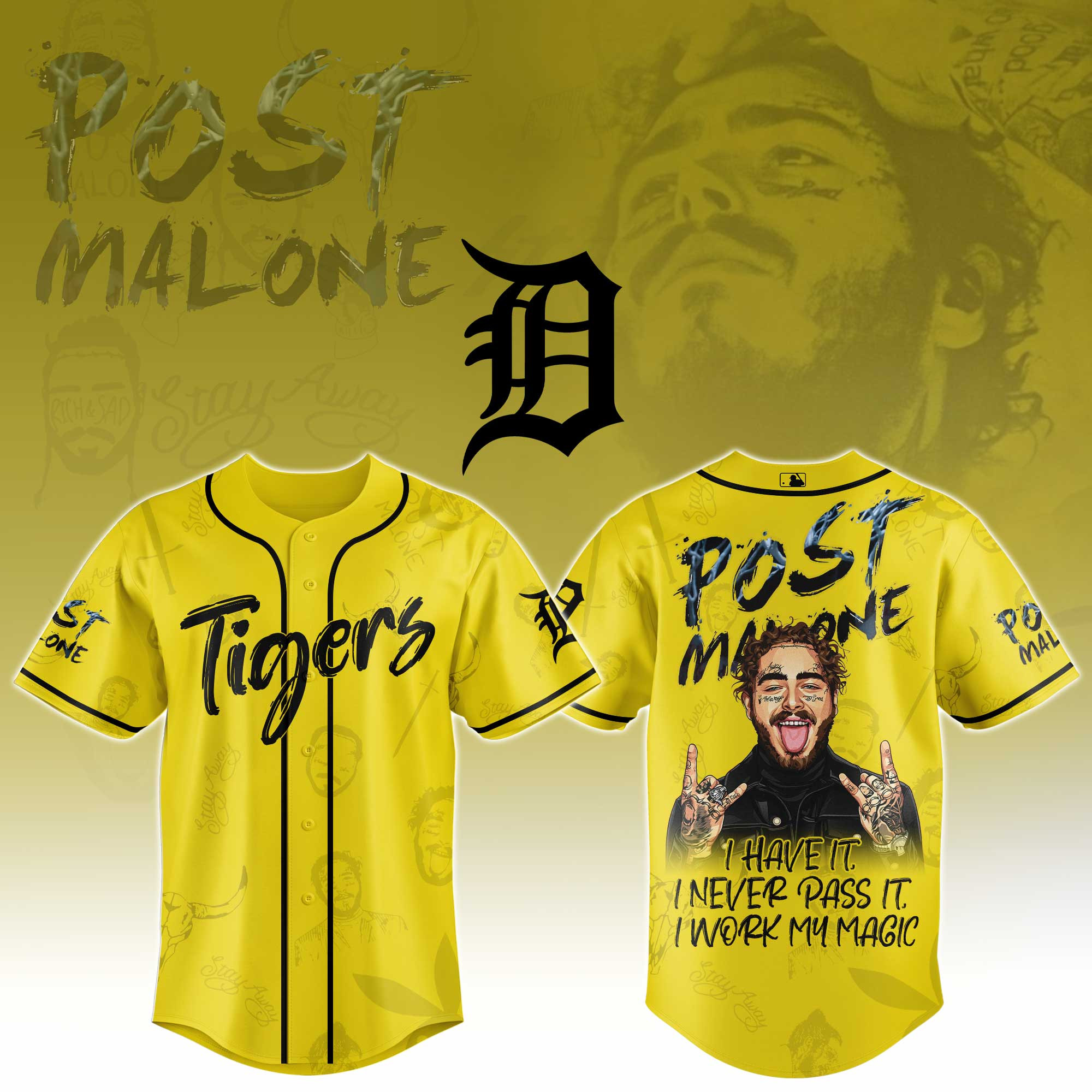 Detroit Tigers Mlb X Post Malone Tour Baseball Jersey For Fans