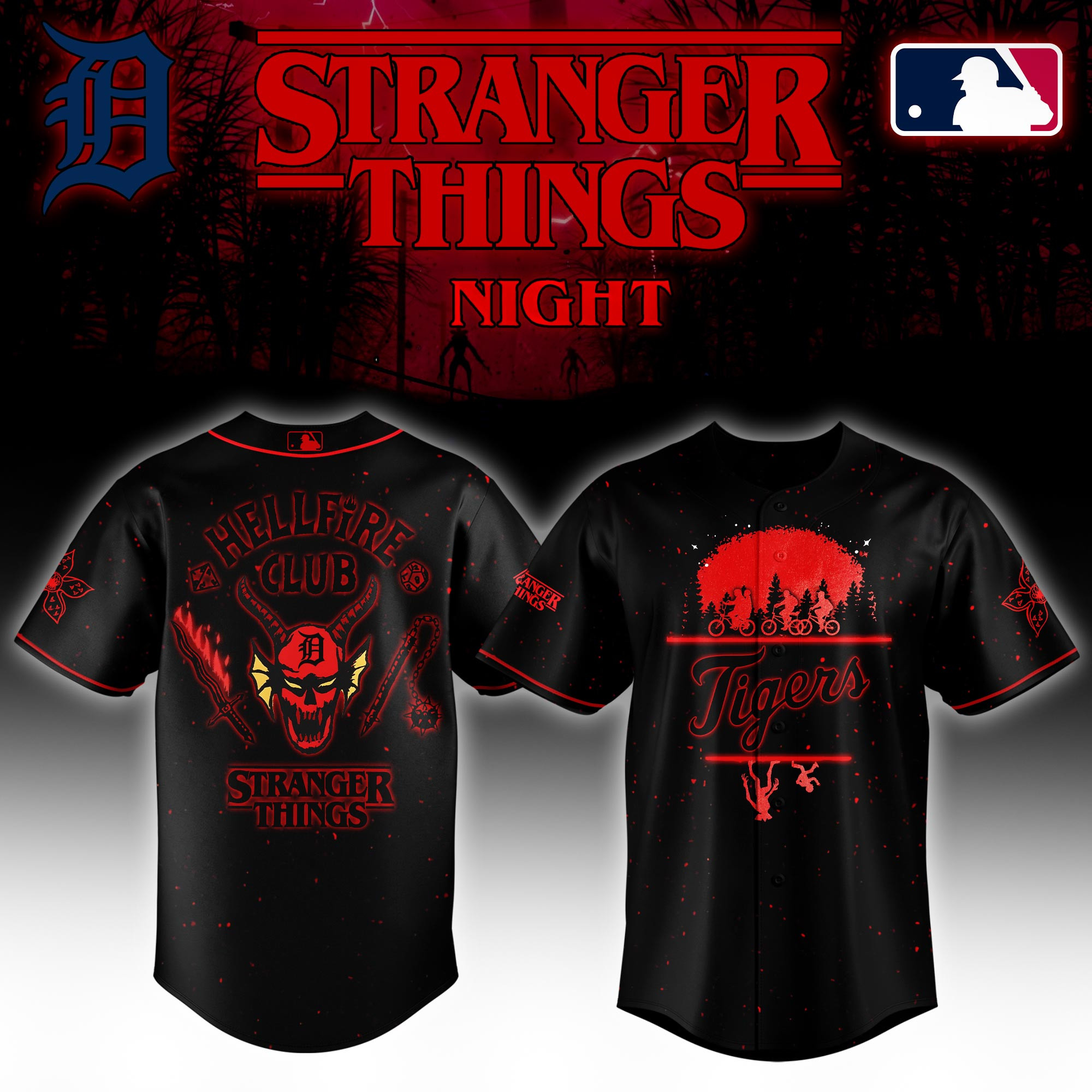 Detroit Tigers Mlb X Stranger Things Night Baseball Jersey For Fans