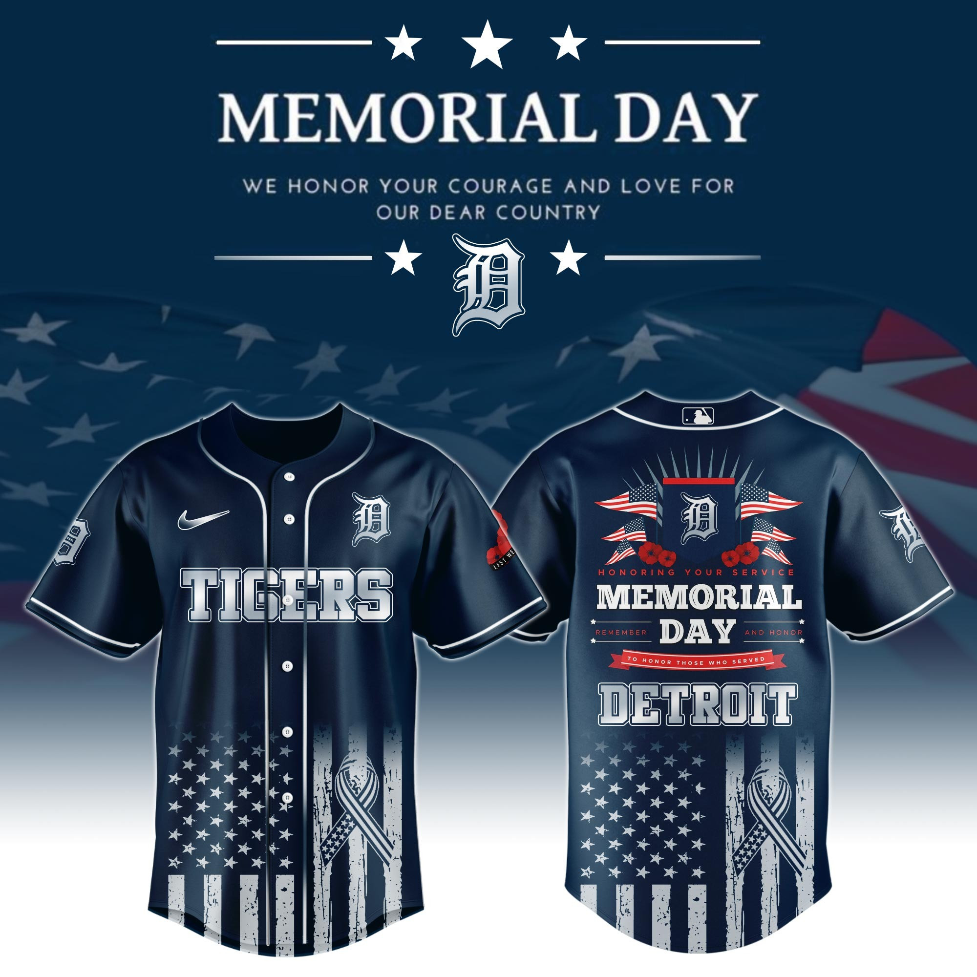 Detroit Tigers Special Memorial Day Limited Edition Jersey Detroit Tigers Merch Gifts For Dad