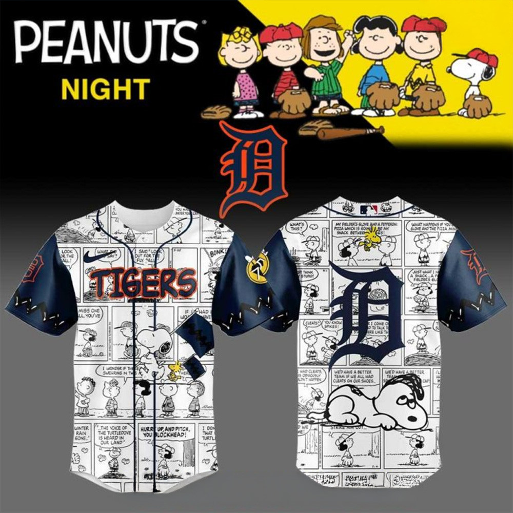 Detroit Tigers x Peanuts Night Special Baseball Jersey Detroit Tigers Merch Top Father's Day Gifts
