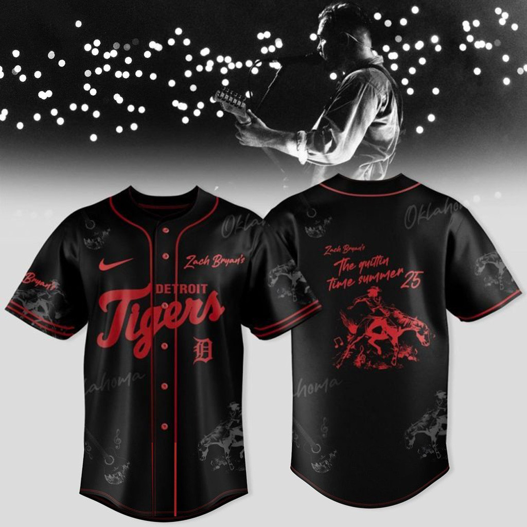 Detroit Tigers x Zach Bryan The Quittin Time Tour 2025 Baseball Jersey Detroit Tigers Merch