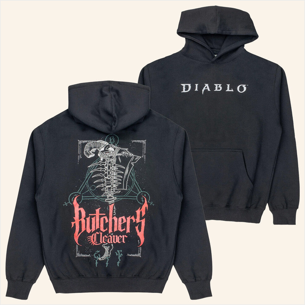 Diablo Butcher's Cleaver Black Hoodie Blizzard Merch BFF Birthday Gifts Christmas Presents