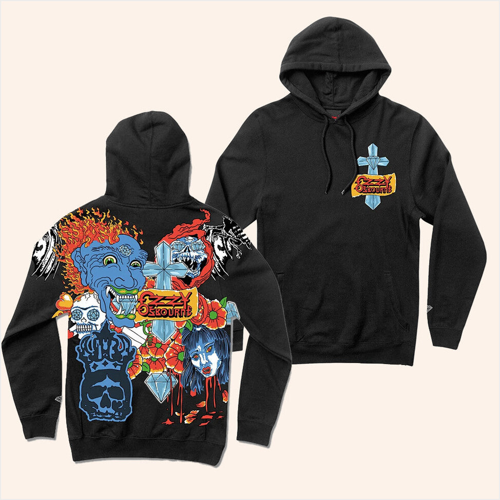 Diamond Supply x Ozzy Osbourne Tattoo Hoodie Vintage Black Ozzy Osbo Hoodie Dad Birthday Gifts