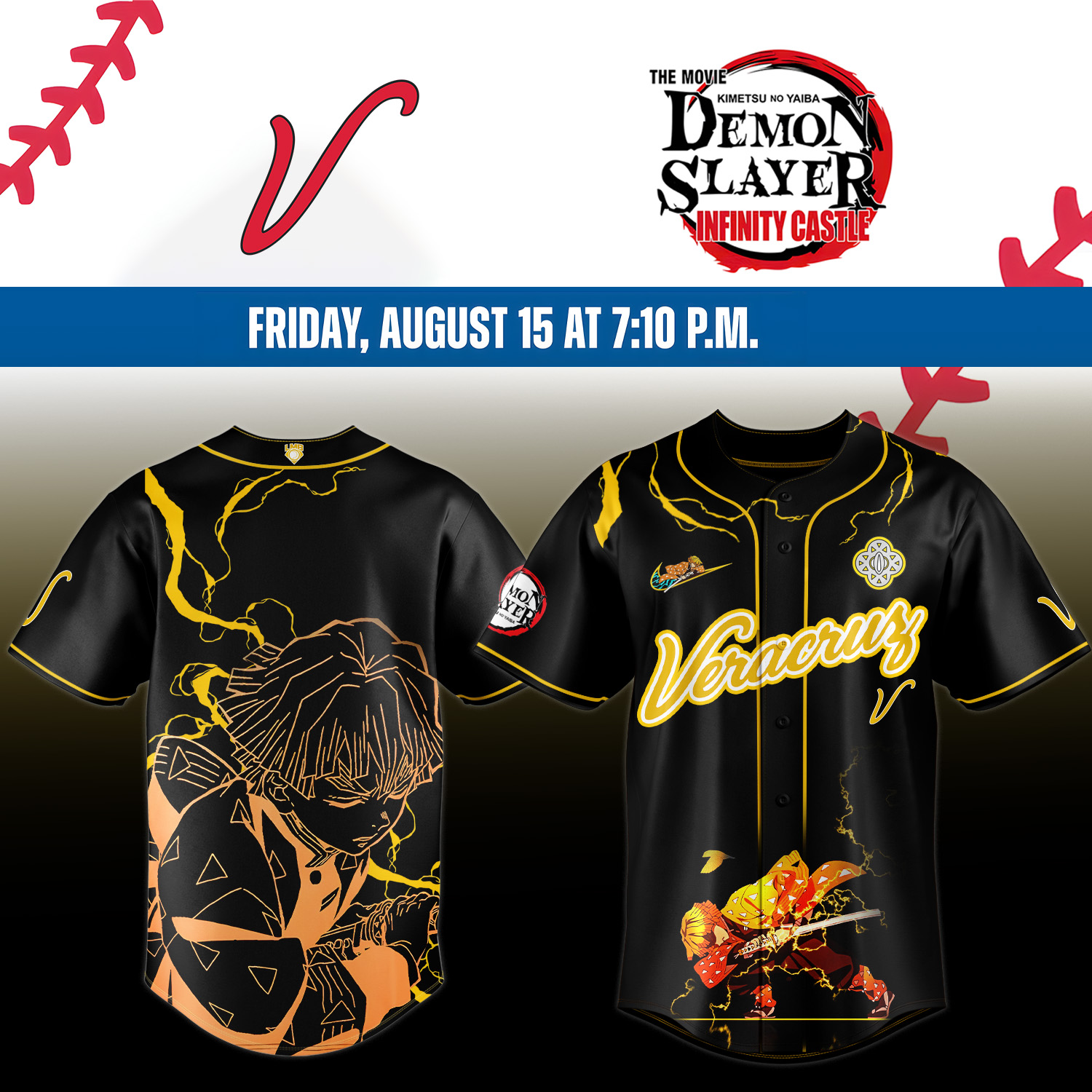 El ï¿½guila de Veracruz X Demon Slayer Agatsuma Zenitsu Jersey Unique Baseball Gifts