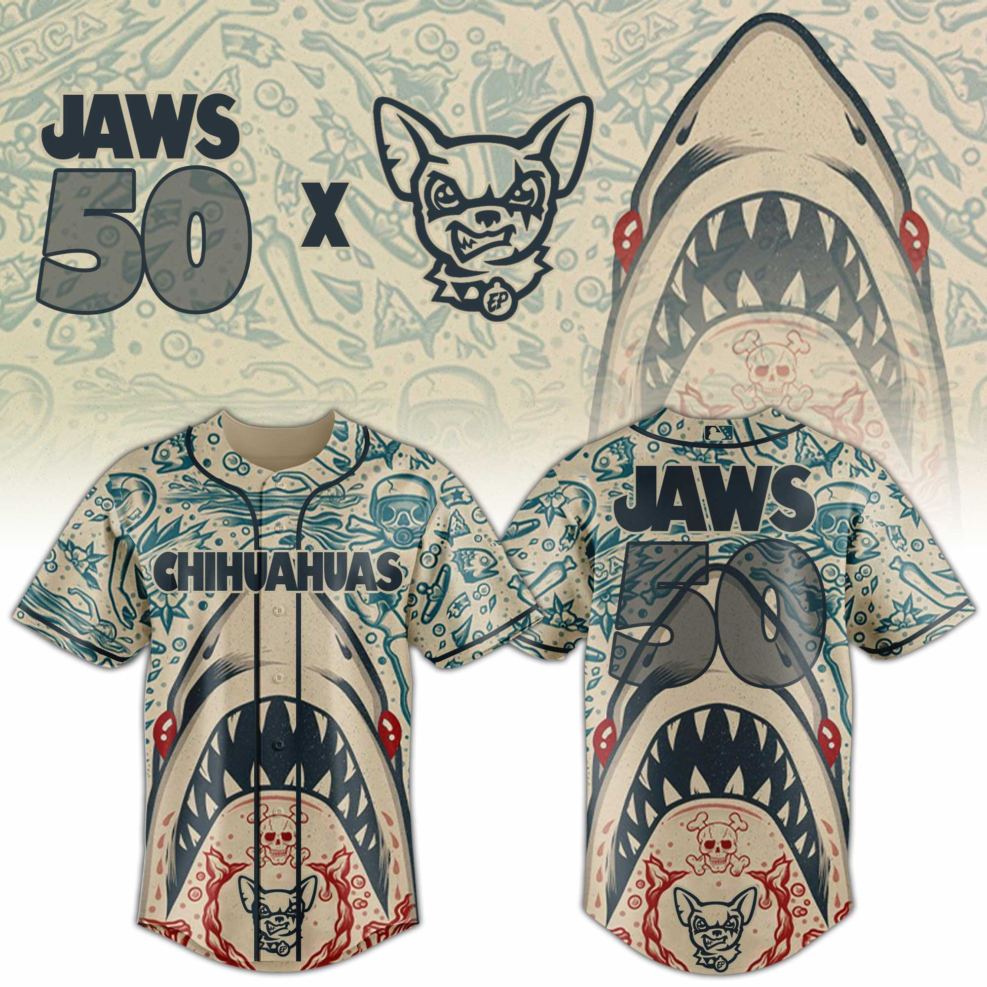 El Paso Chihuahuas Milb X Jaws 50 Baseball Jersey For Fans