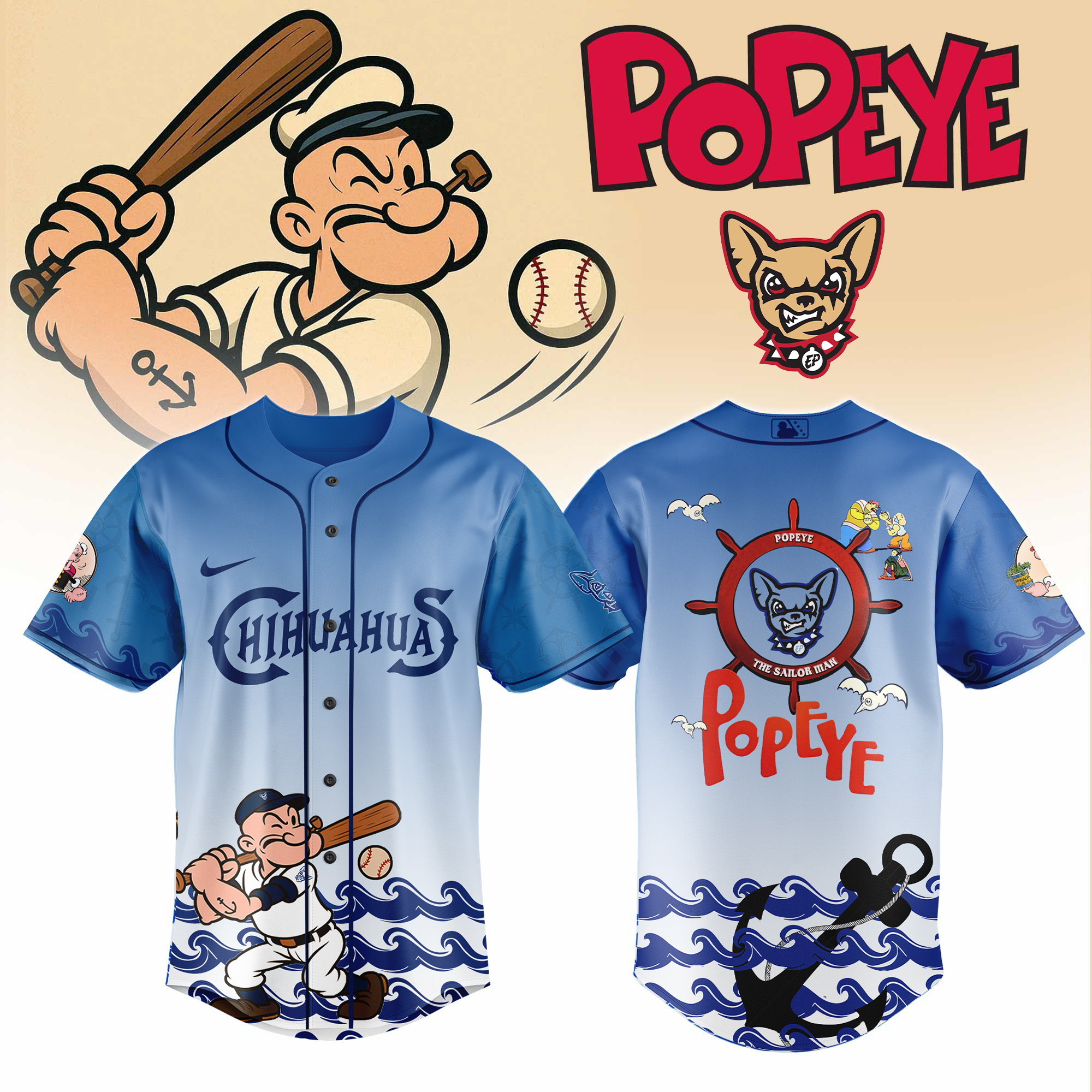 El Paso Chihuahuas Milb X Popeye Night Baseball Jersey For Fans