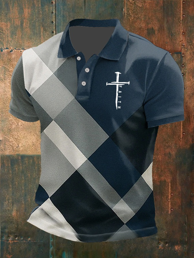 Faith Nail Men's Polo T-Shirt Faith Based Christian Unique Father's Day Gifts For Dad