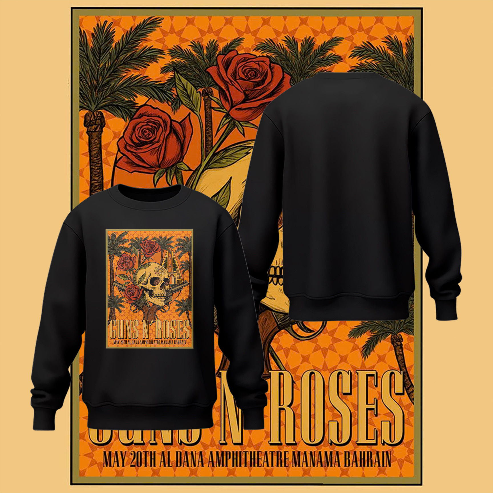 GNR Bahrain Concert Black Sweatshirt Presents For Music Lovers