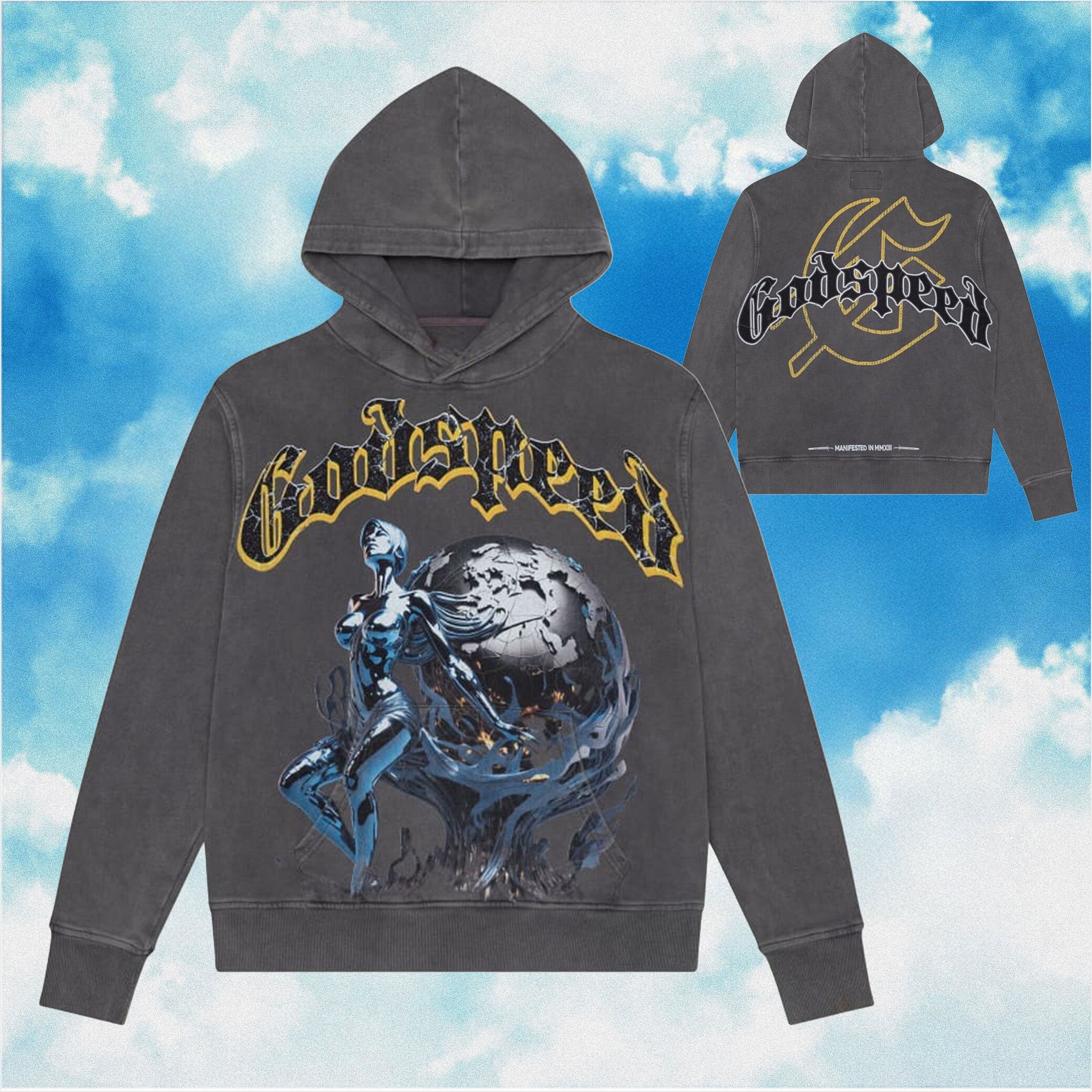 Godspeed Hoodie Chrome Seduction Grey Washed Hoodie Mens Streetwear Clothing Christmas Presents