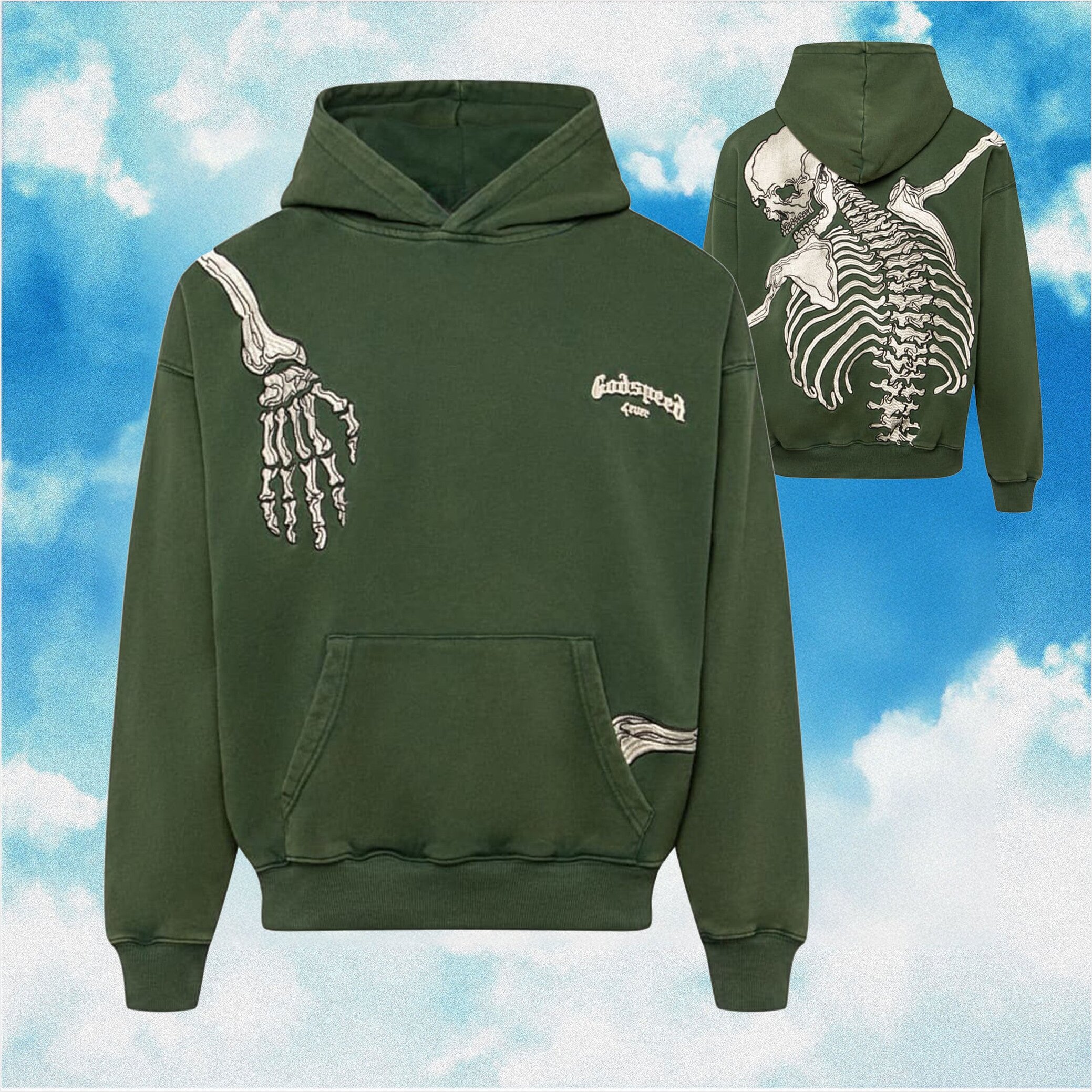 Godspeed Hoodie R.O.D Skeleton Green Hoodie Streetwear Clothing Birthday Gifts For BFF