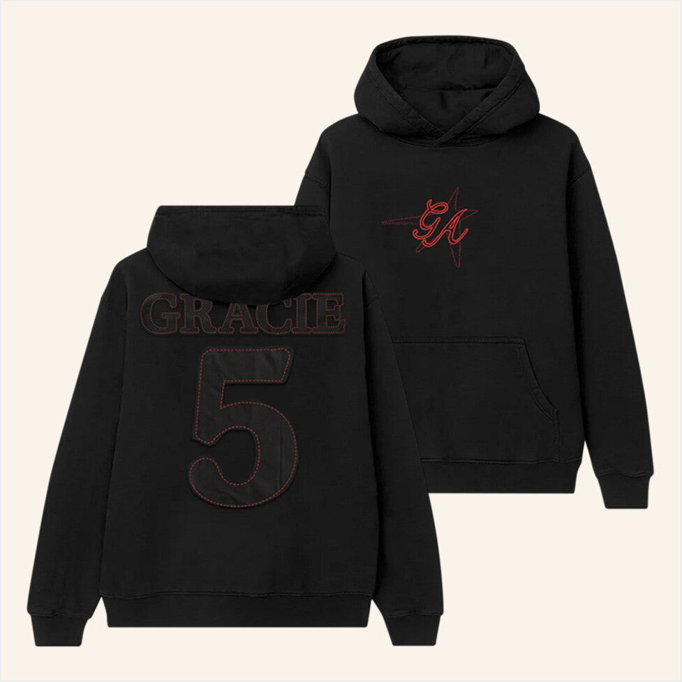 Gracie 5-Year Upcycled Star Printed Black Hoodie Gracie Abrams Merch Birthday Gifts For Him