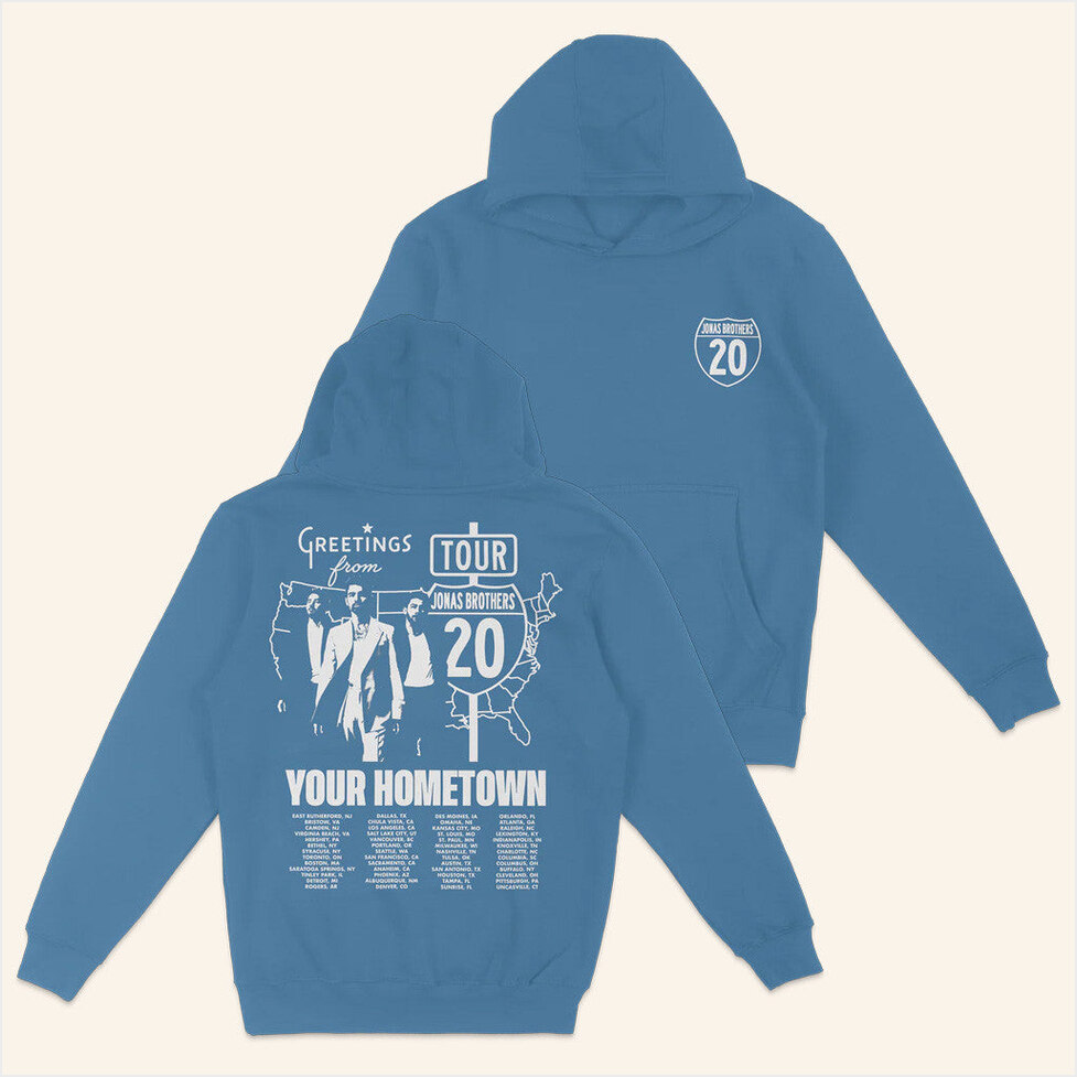 Greetings From Your Hometown Tour Blue Hoodie Jonas Brothers Merch Him Birthday Gifts