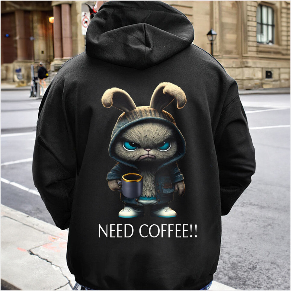 Grumpy Rabbit Need Coffee Hoodie Funny Cute Hoodie Gifts For Coffee Lovers Gifts For Friends