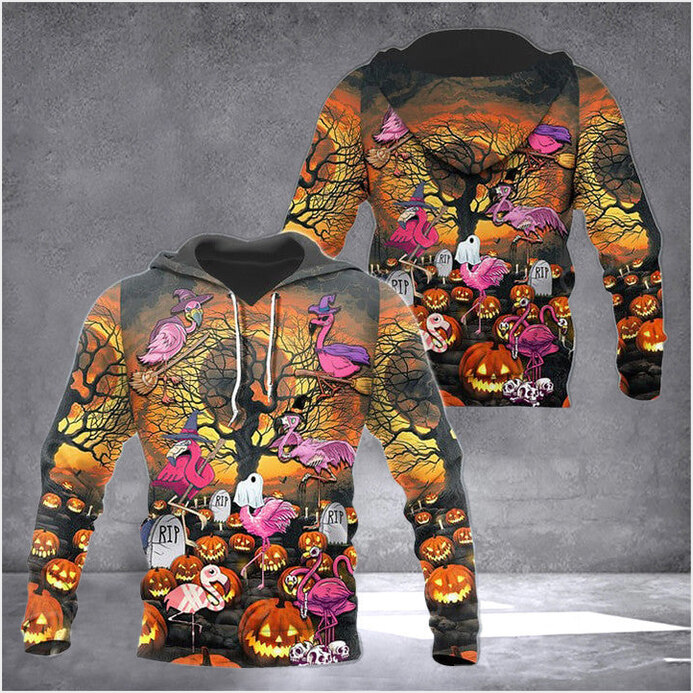 Halloween Pumpkin Scary Flamingo Hoodie Men's Halloween Clothing Birthday Gifts For Husband