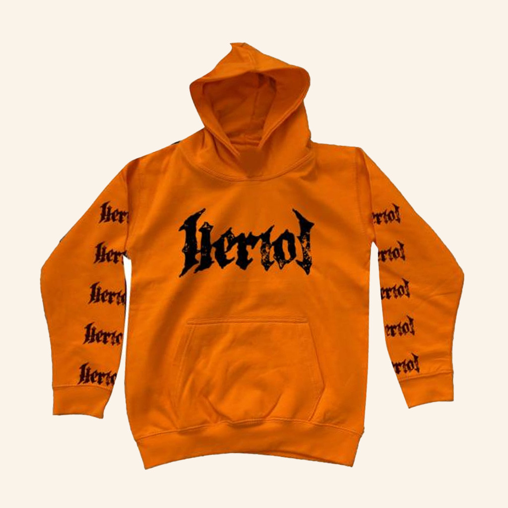 Heriot Metal Merch Logo Orange Hoodie Music Lover Gift Ideas For Him