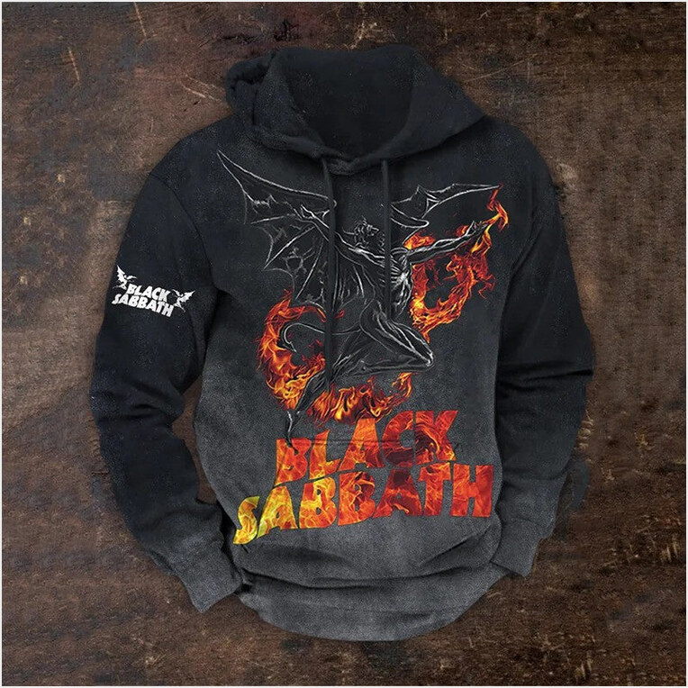 Hoodie Black Sabbath Merch Fire Gradiant Demon Black Sabbath Hoodie Gifts For Rock Band Fan
