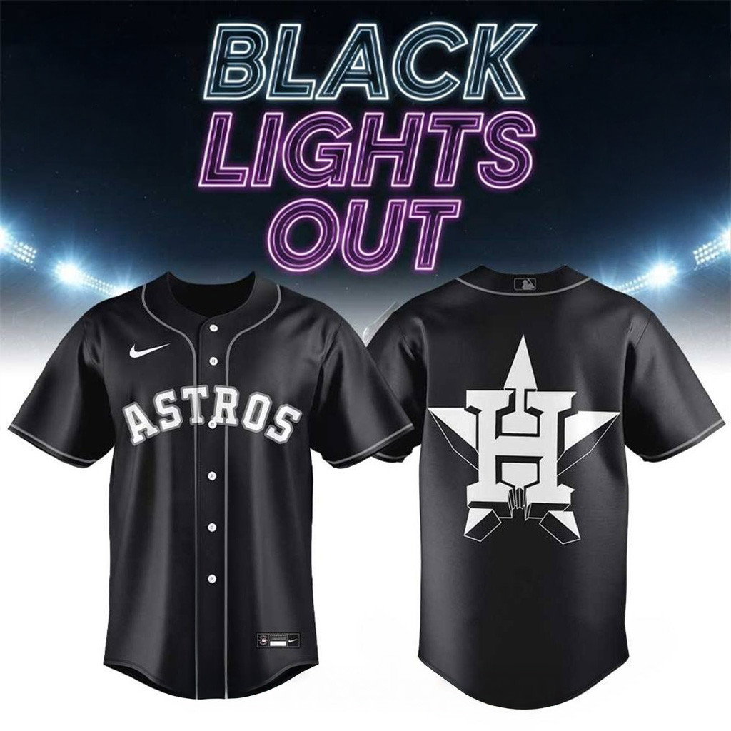 Houston Astros Black Lights Out Baseball Jersey Houston Astros Merch Gifts For Baseball Fans