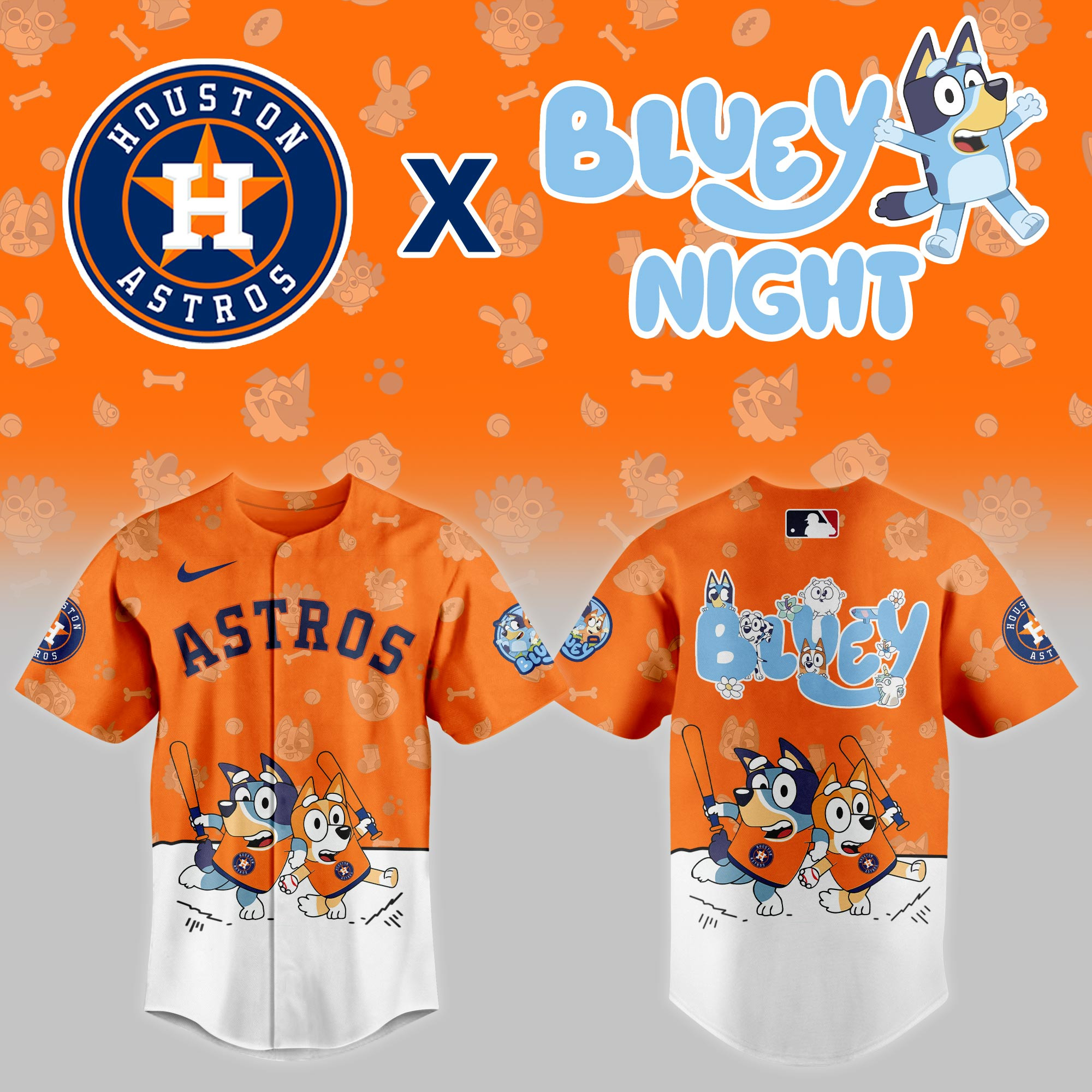 Houston Astros Mlb X Bluey Night Baseball Jersey For Fan