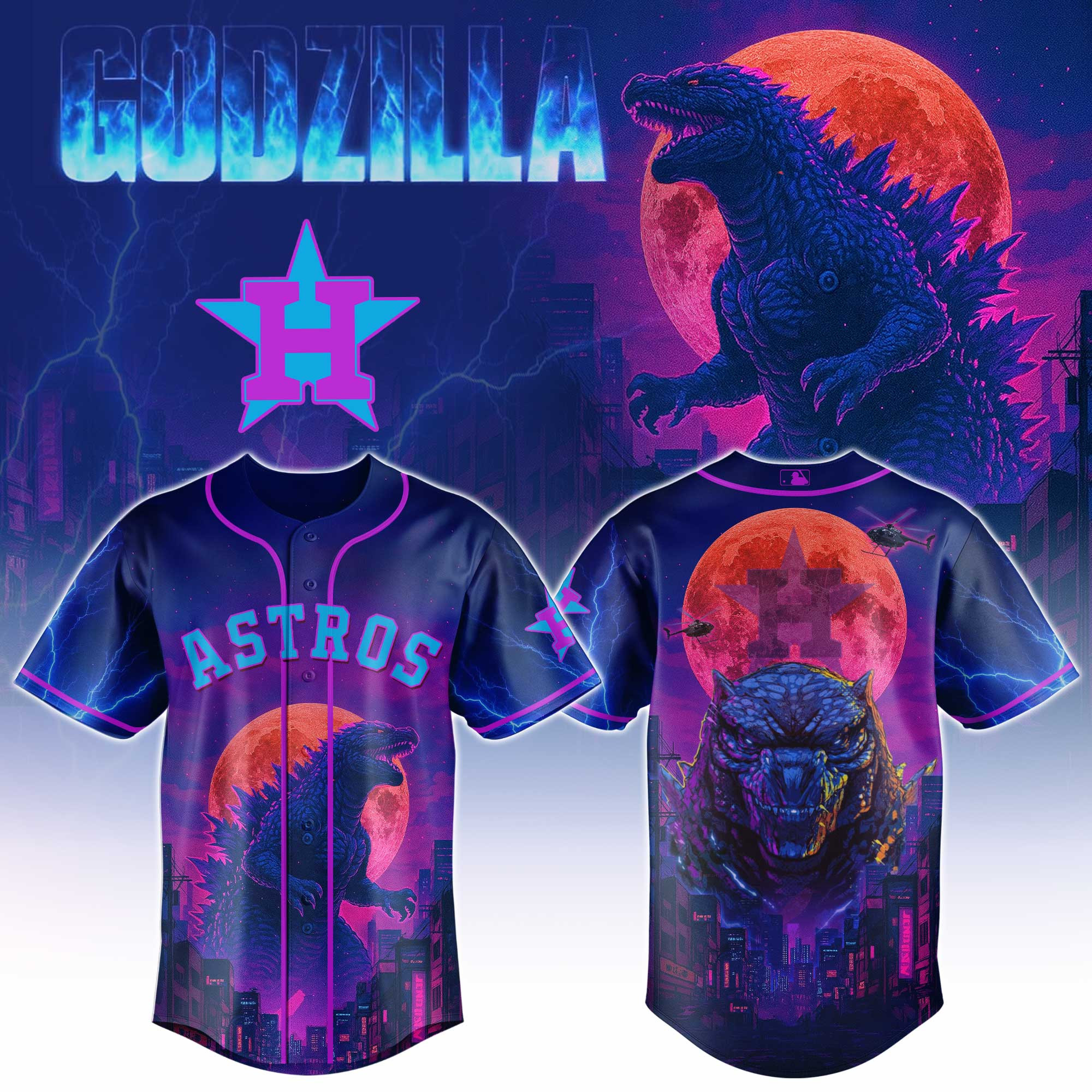 Houston Astros Mlb X Godzilla Baseball Jersey For Fans