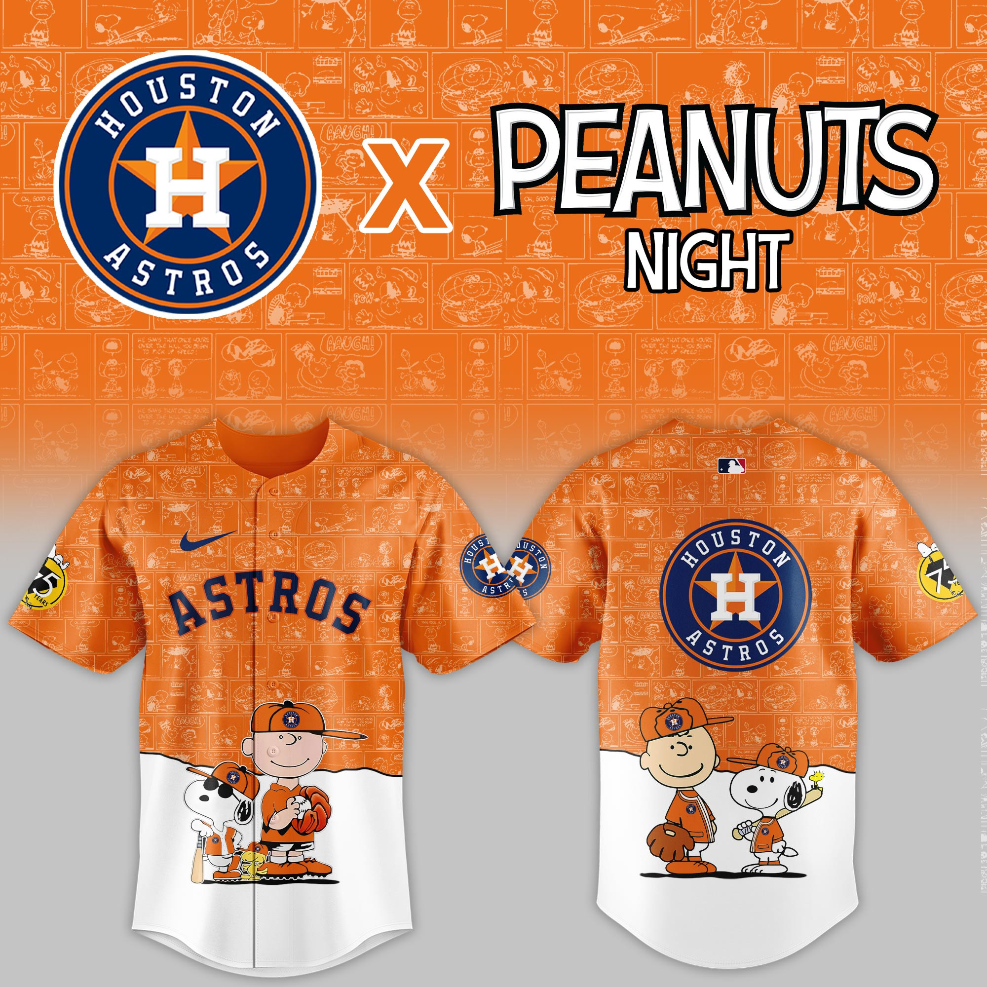 Houston Astros Mlb X Peanuts Night Baseball Jersey For Fan