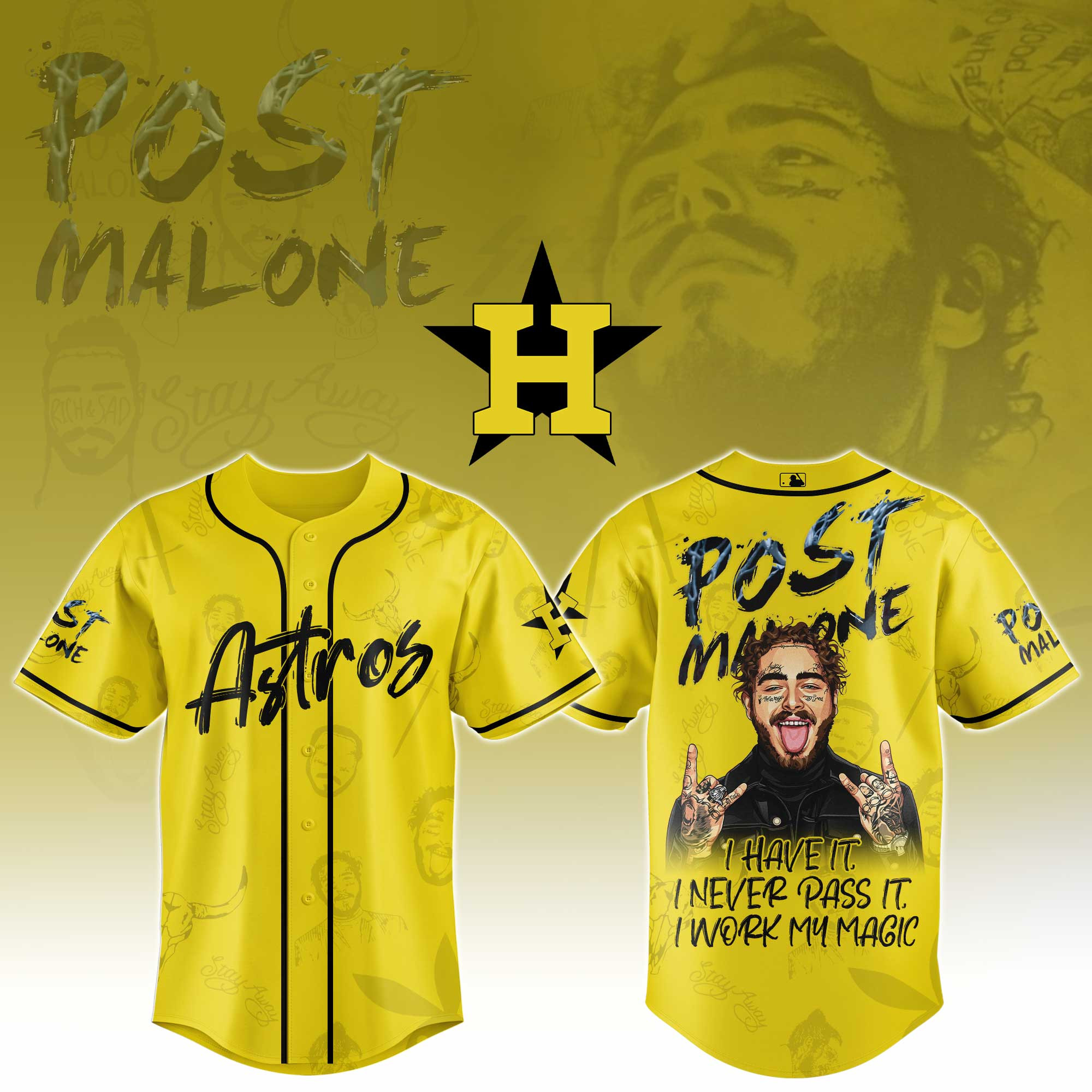 Houston Astros Mlb X Post Malone Tour Baseball Jersey For Fans
