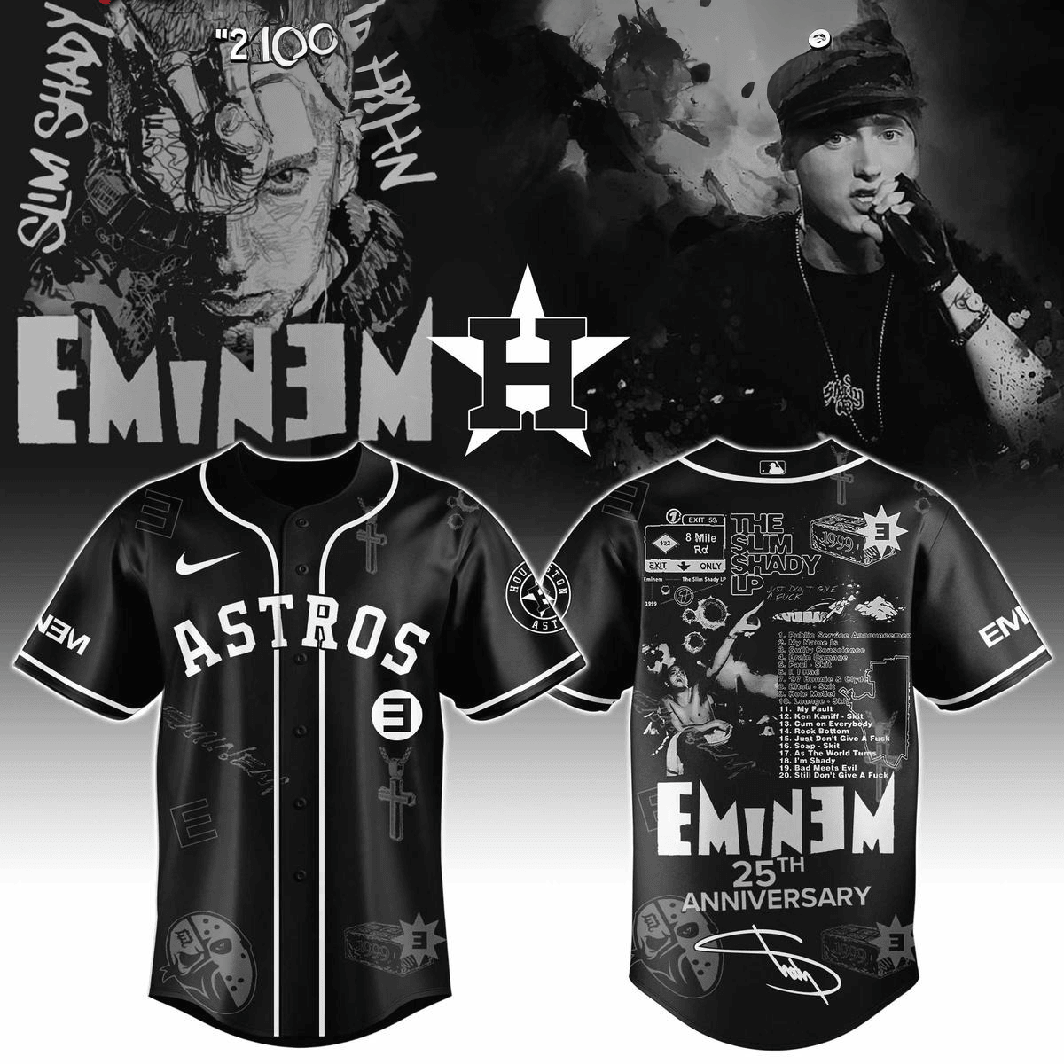 Houston Astros X Eminem 25th Anniversary Of The Slim Shady Lp 2025 Jersey Houston Astros Merch