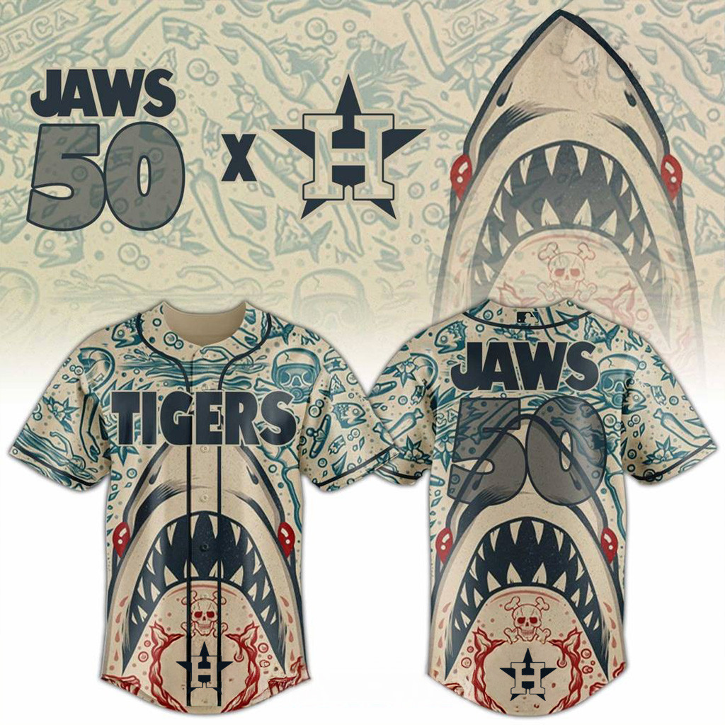 Houston Astros X Jaws 50th Jersey Houston Astros Merch Gifts For Baseball Lovers