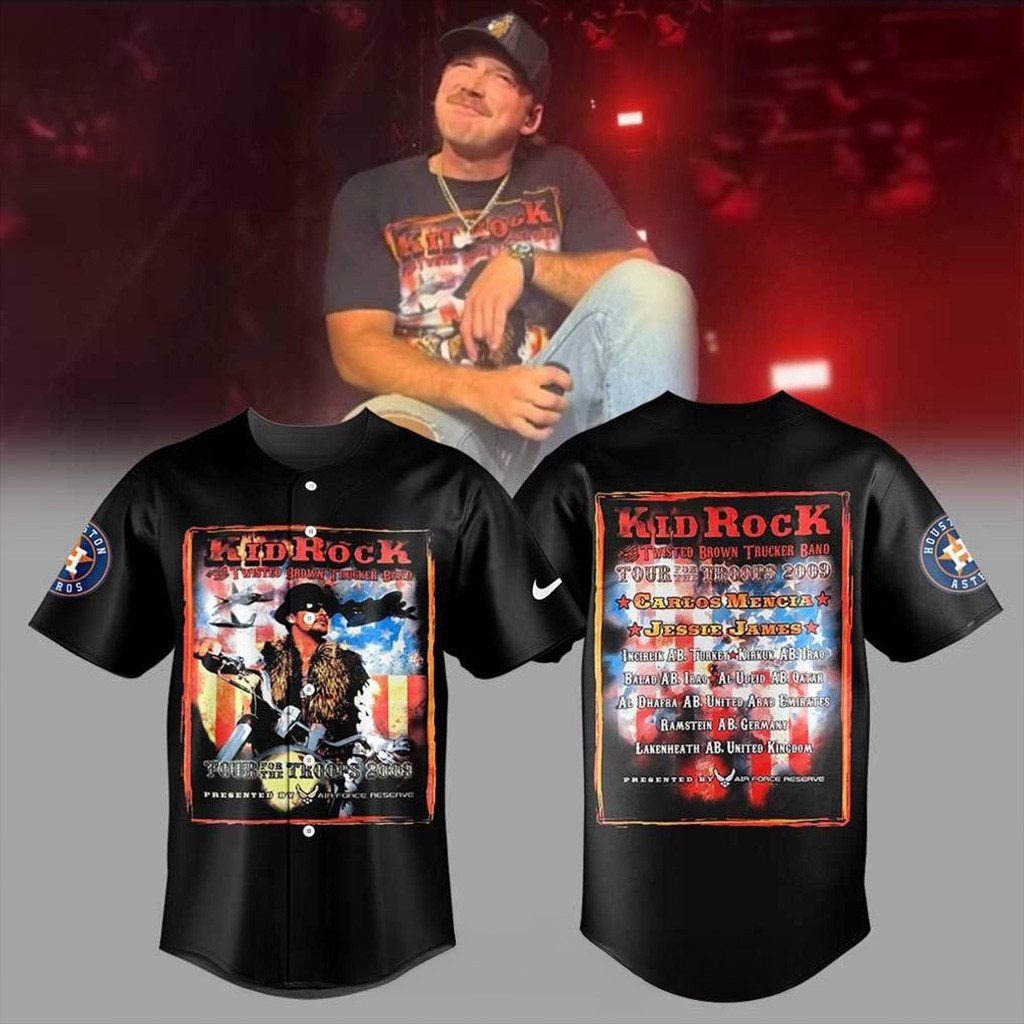 Houston Astros x Morgan I'm The Problem Tour Kid Rock Black Baseball Jersey Astros Merch