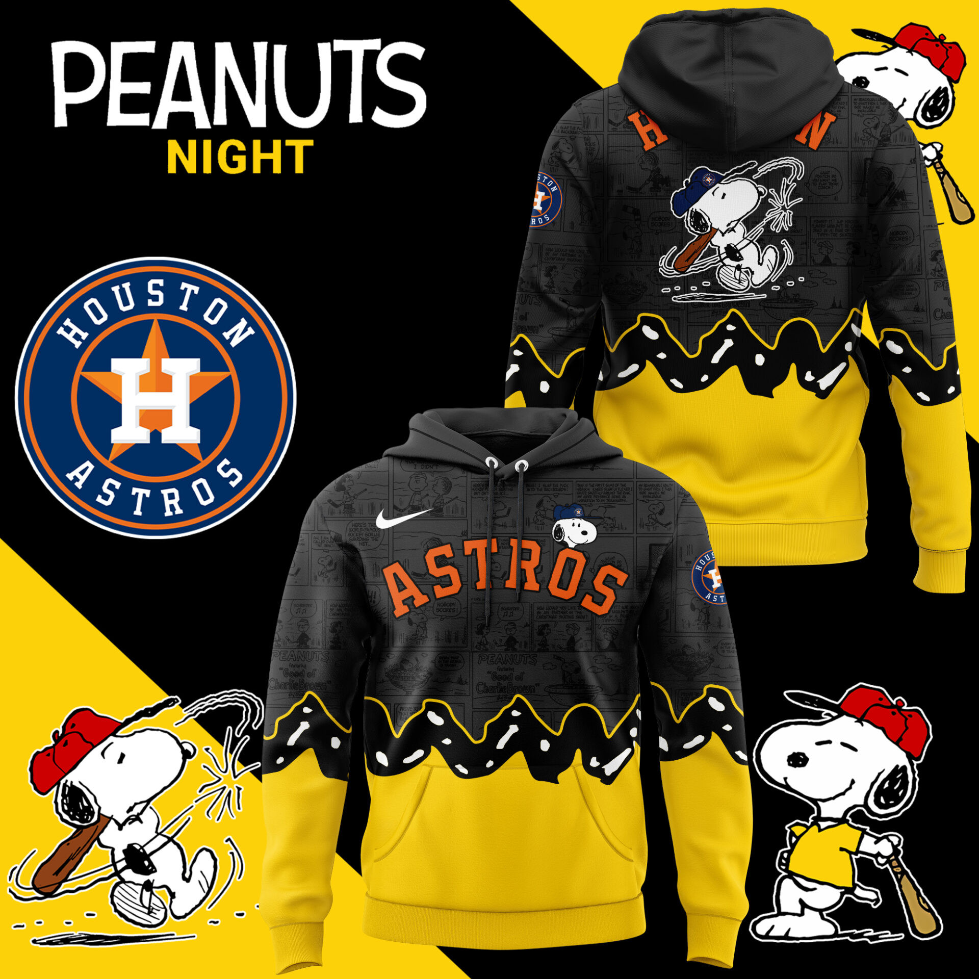 Houston Astros X Peanuts Night Hoodie Fan Gear Merch