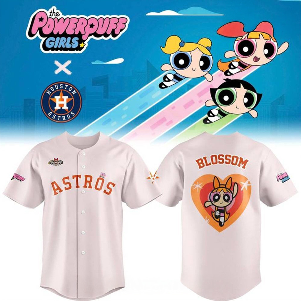 Houston Astros x The Powerpuff Girls Baseball Jersey Houston Astros Merch Boyfriend Gifts