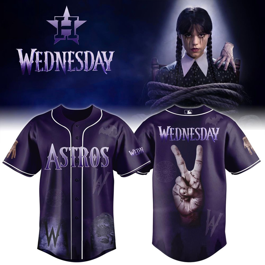 Houston Astros X Wednesday Season 2 Jersey Houston Astros Merch Gifts For Baseball Lovers