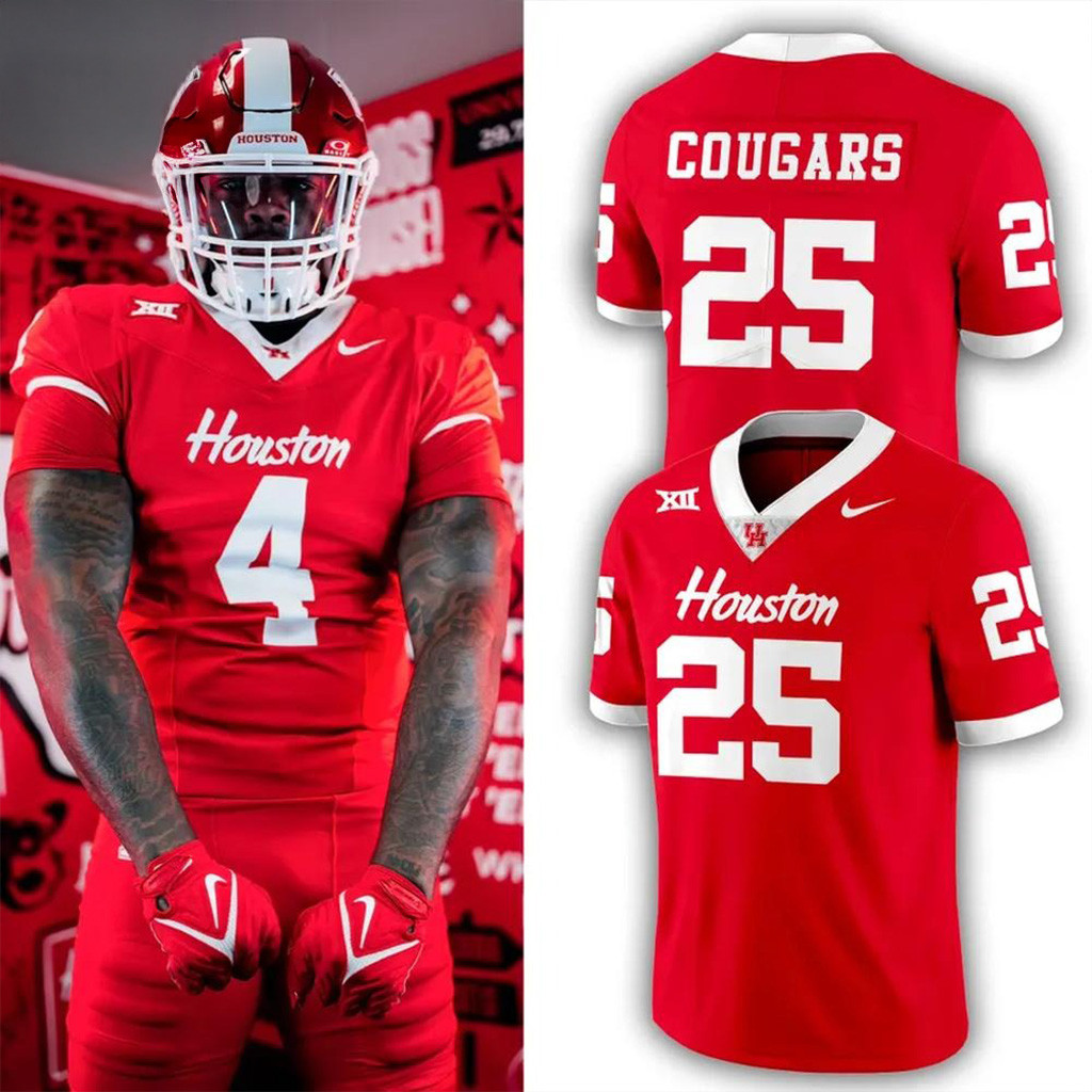 Houston Cougars 2025 New Red Uniform Football Jersey Houston Cougars Merch Him Gifts