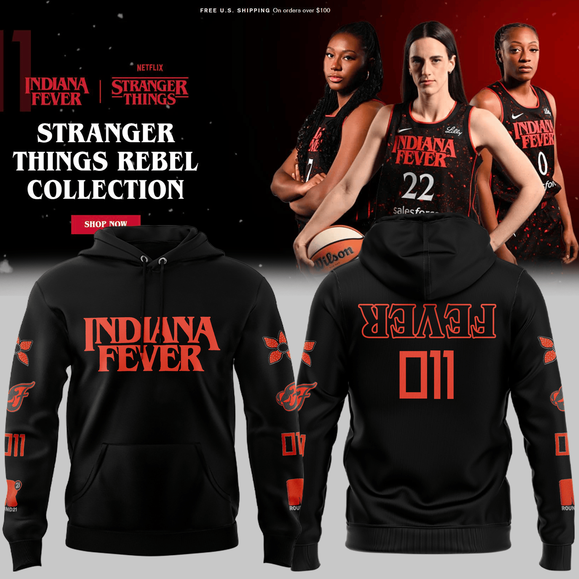Indiana Fever Stranger Things Rebel Swingman Black Hoodie Unique Gifts For Basketball Lovers