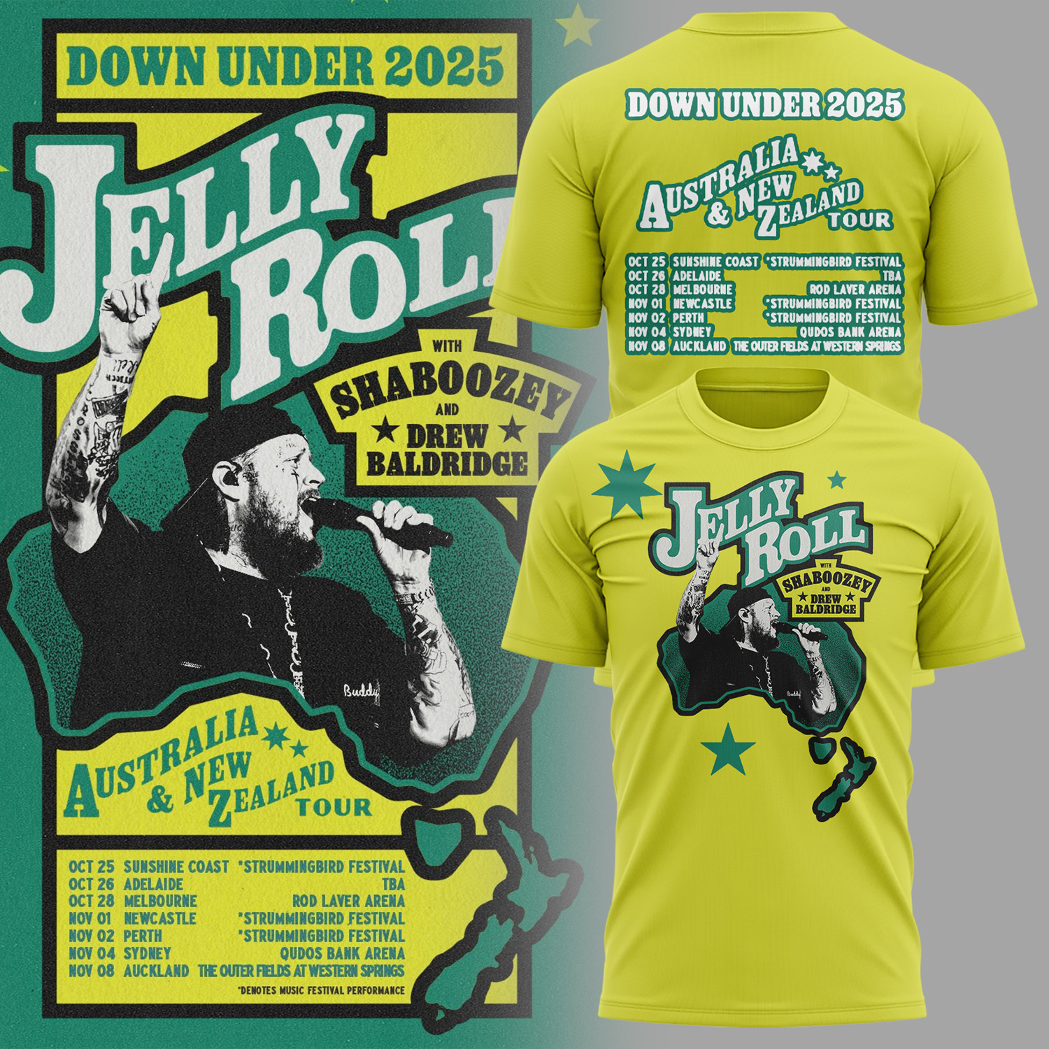 Jelly Roll Aunz Down Under 2025 Tour Tshirt Gift For Music Lovers