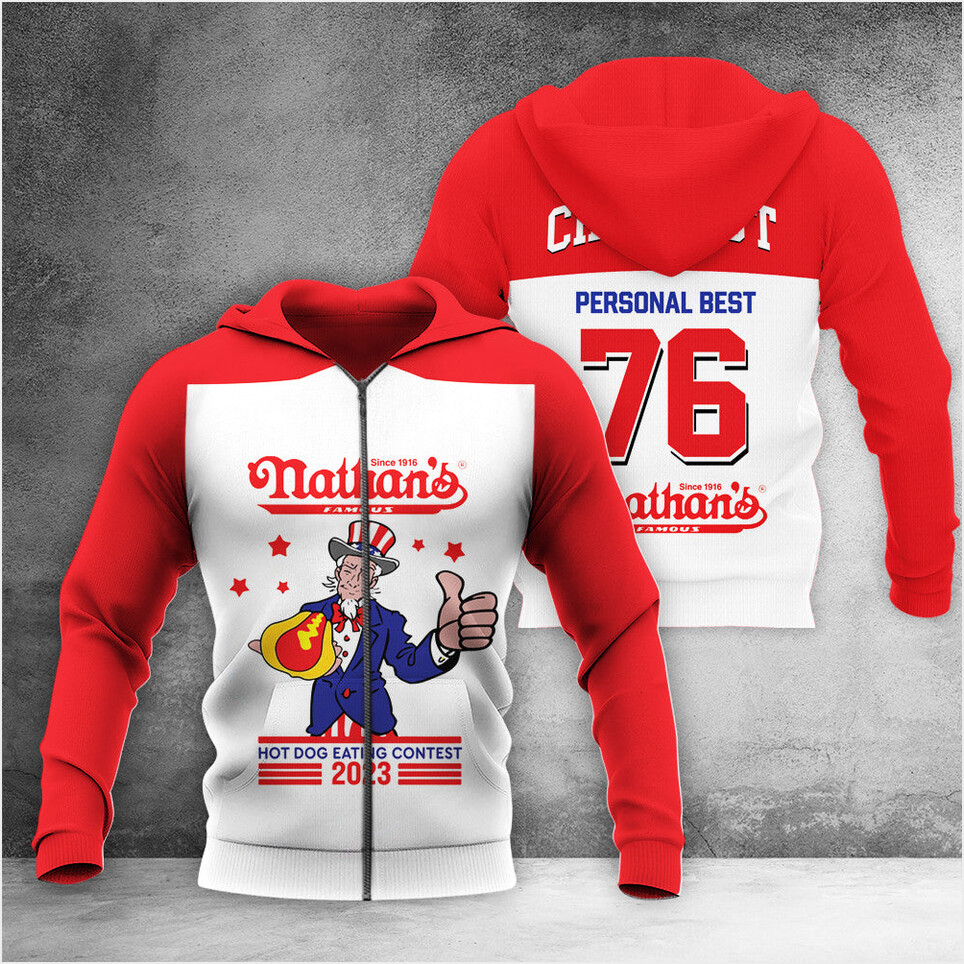 Joey Chestnut Zip Up Hoodie Personal Best 76 Hot Dog Eating Contest 2023 Eater Winner Merch